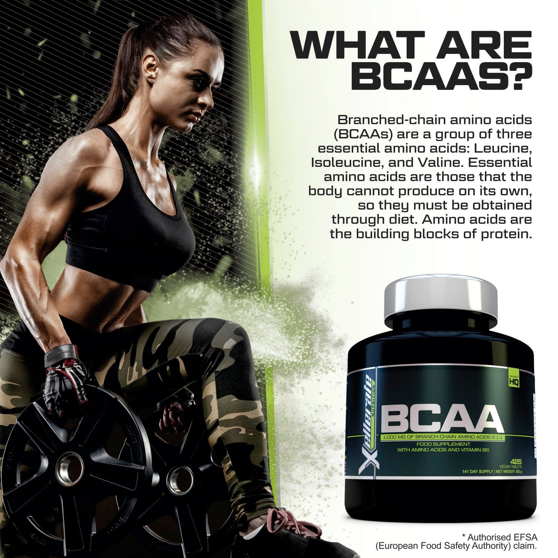 BCAA 1000mg - 425 Vegan Tablets - 3000mg Daily Serving - 141 Day Supply - 2:1:1 BCAAs Xellerate NUTRITION Au supplements