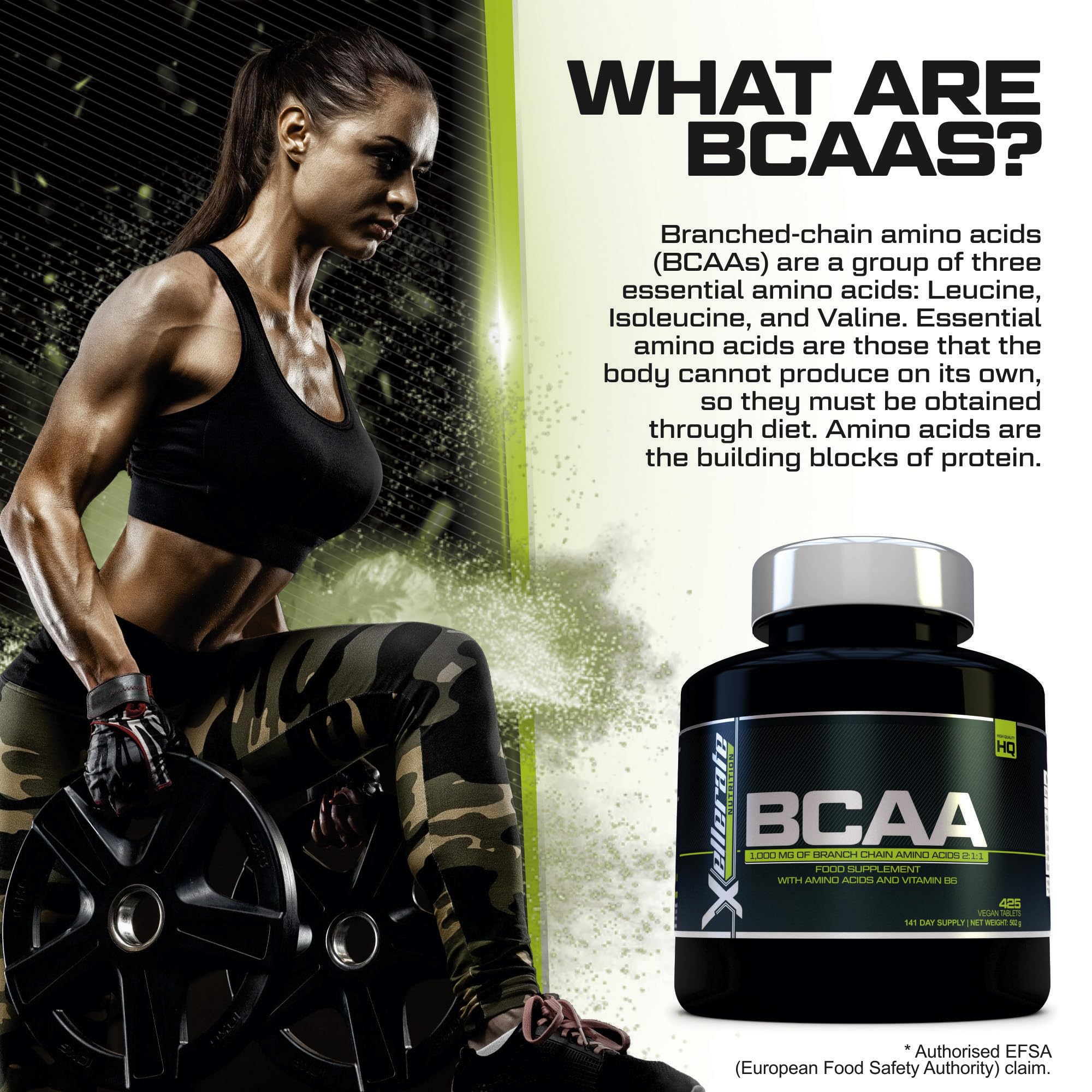 BCAA 1000mg - 425 Vegan Tablets - 3000mg Daily Serving - 141 Day Supply - 2:1:1 BCAAs Xellerate NUTRITION Au supplements