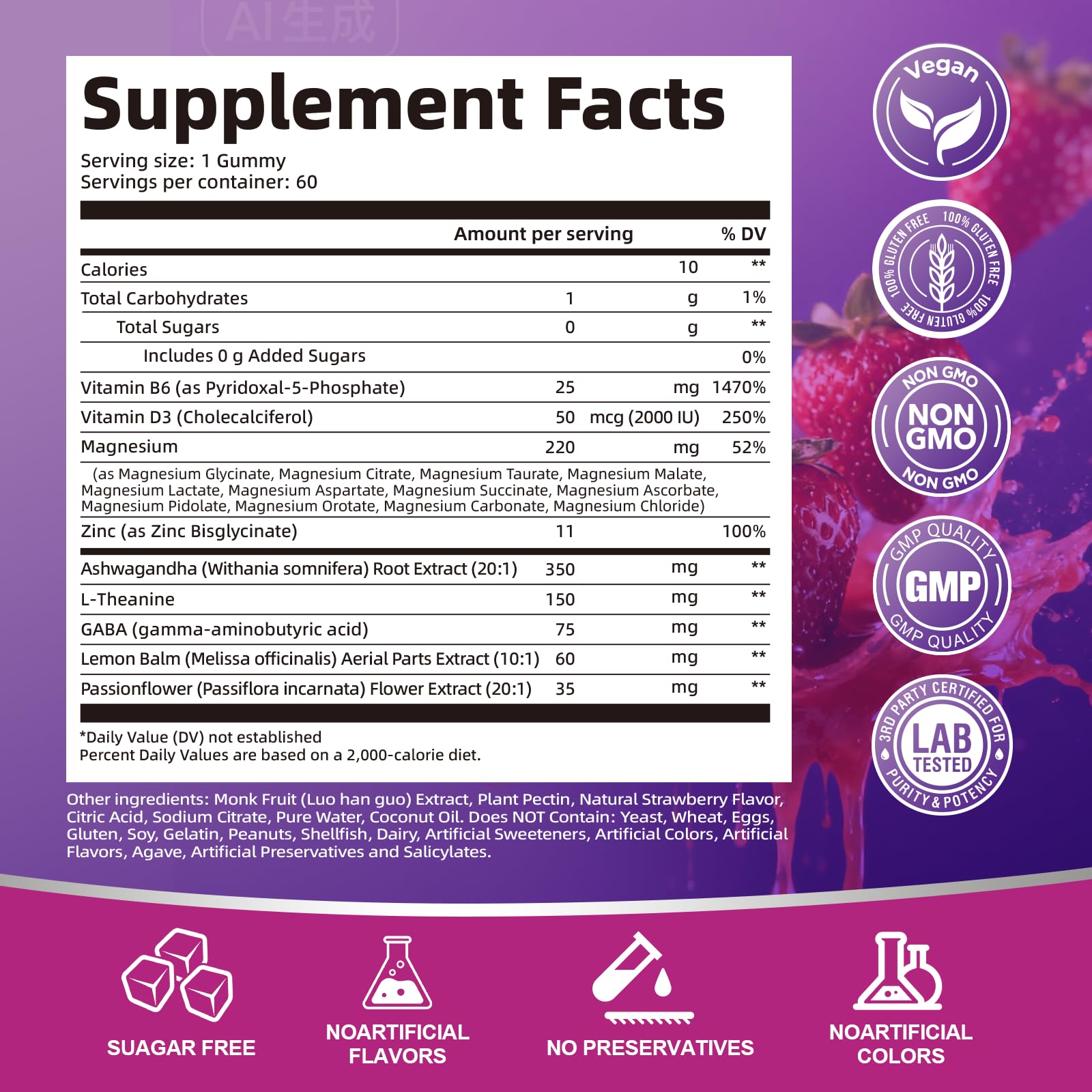 Migcopat Magnesium Complex Gummies, 20 in 1 Magnesium Gummy with Glycinate Citrate Malate Taurate - Ashwagandha, L-Theanine, D3&Zinc for Relaxation, Sleep, Muscle&Heart Support, Strawberry, 60 Cts Migcopat Au supplements