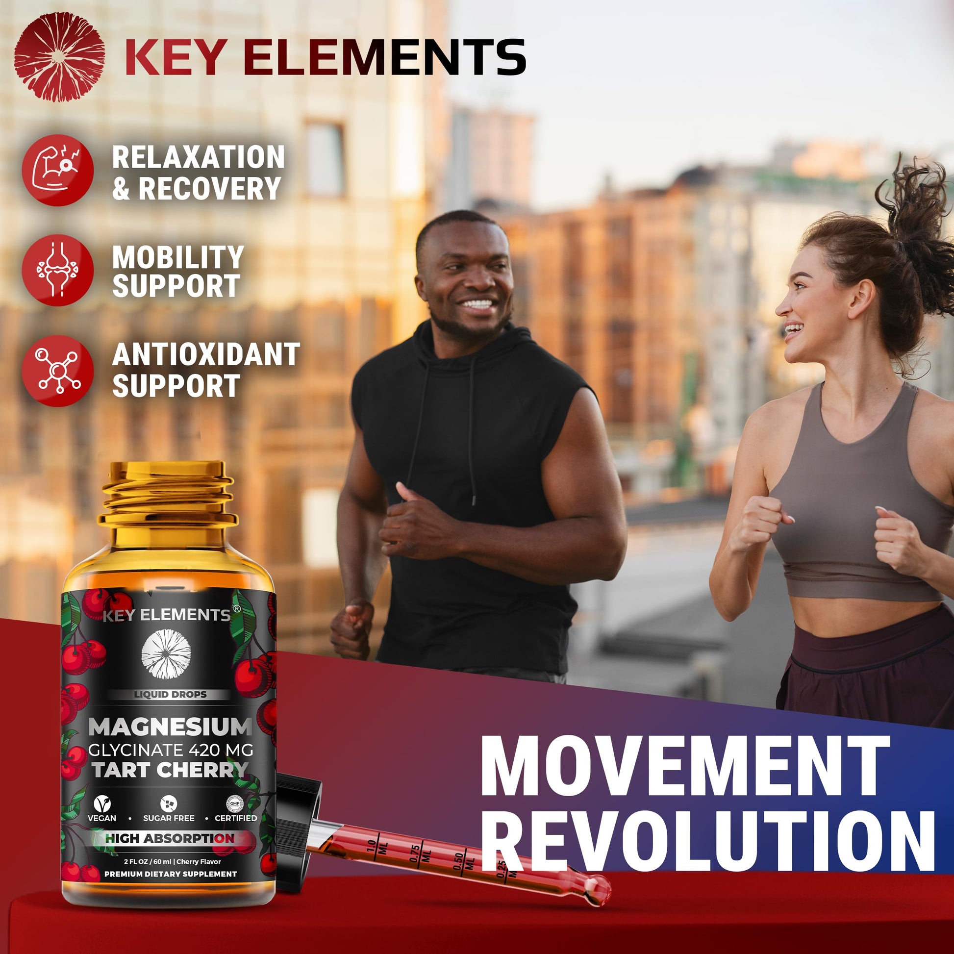 Liquid Magnesium Glycinate 420 Mg with Natural Tart Cherry Extract | Magnesium Glycinate Drops Supplement for Sleep, Mood & Mobility Support | Tart Cherry Extract KEY ELEMENTS Au supplements