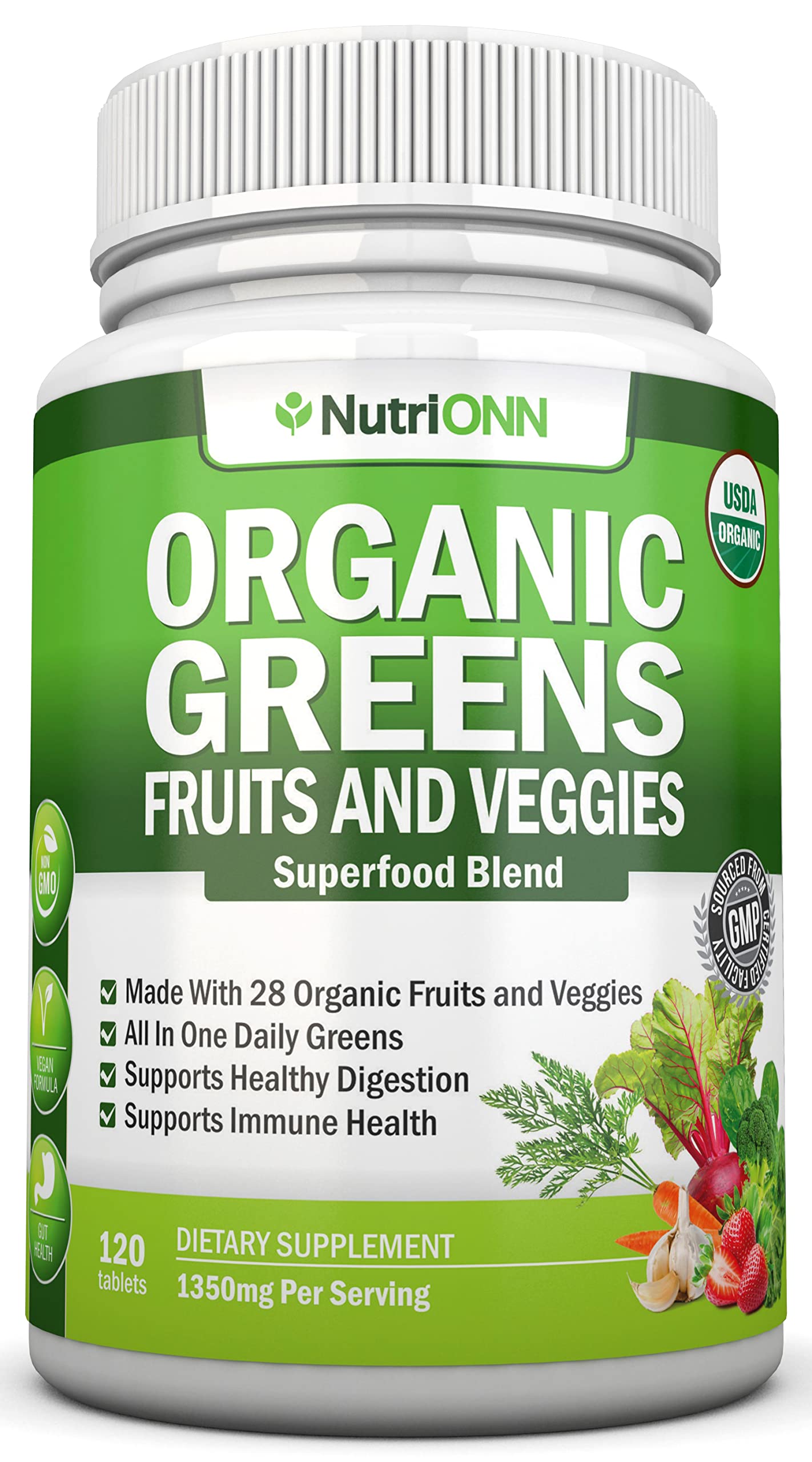 Organic Super Greens Capsules - Fruit And Vegetable Supplements - 120 Count - 28 USDA Organic & Vegan Premium Ingredients - Superfood Blend For Immune Health, Digestion & Energy - Whole Food Vitamins NutriONN Au supplements