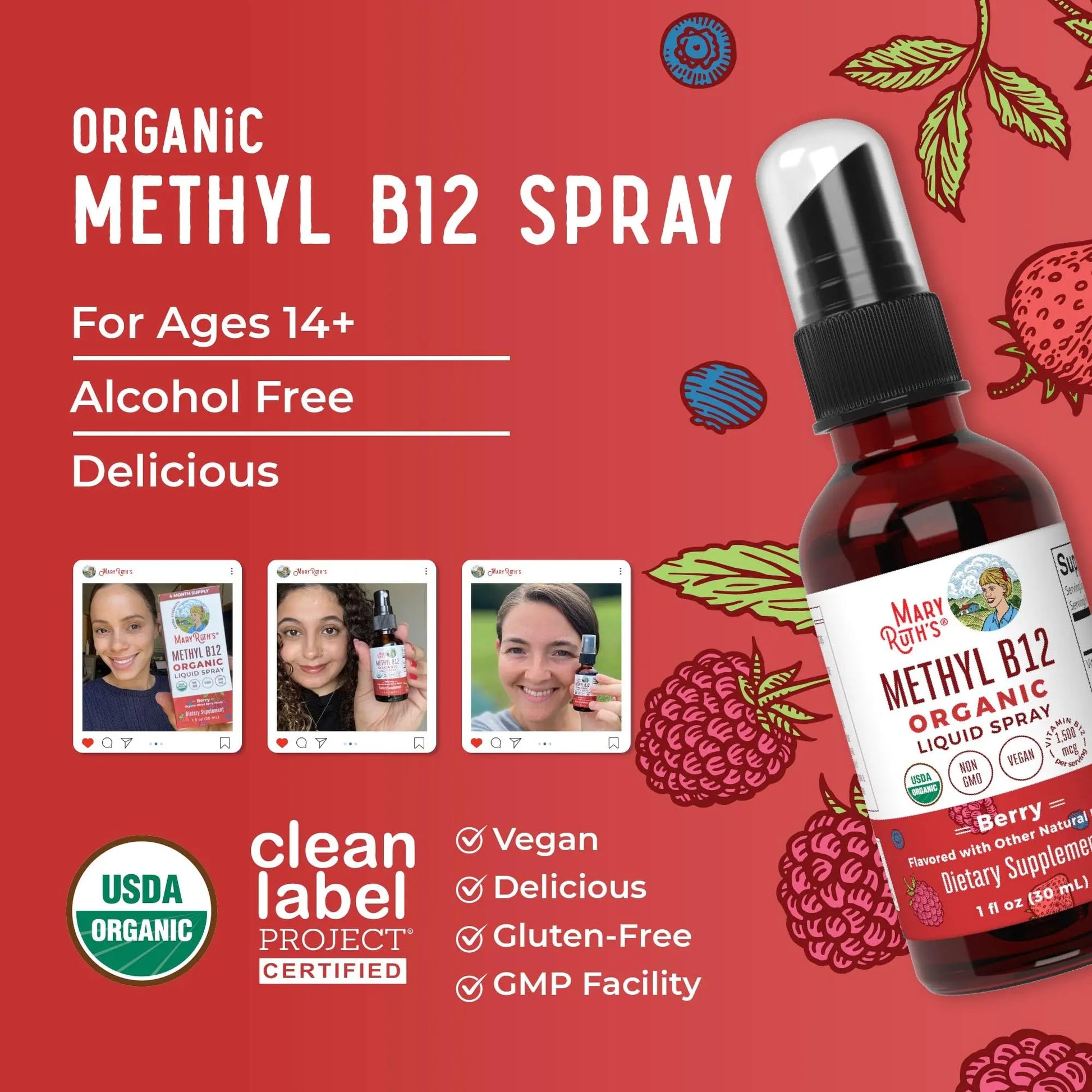MaryRuth Organics Methyl B12 Spray | 1,500 mcg B12 Per Serving | Methylcobalamin | Energy Metabolism | Nervous System Support | Neuro Health | Vegan | Gluten Free | Sugar Free | 1 Fl Oz MARYRUTH'S Au supplements
