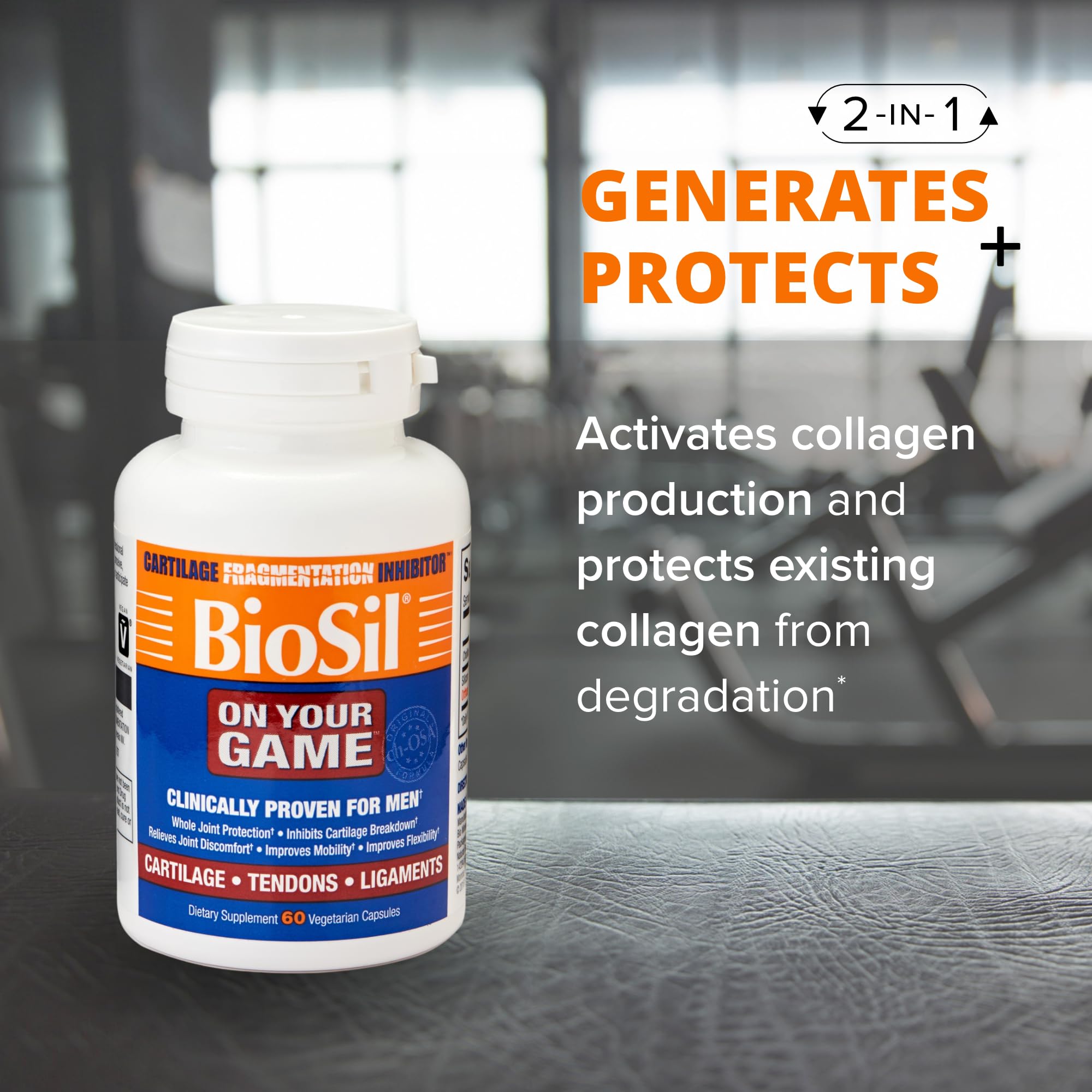 Biosil On Your Game - 60 Veggie Capsules, Pack of 2 - with Patented ch-OSA Complex - Increase Collagen Production for Joint Pain Relief, Flexibility & Range of Motion - GMO Free - 60-Day Supply Biosil Au supplements