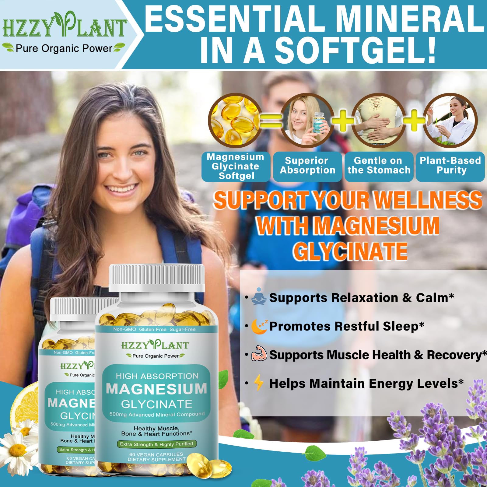 Magnesium Glycinate 500mg Softgels, High Absorption Magnesium Supplement Softgel Capsules for Muscle, Heart, Sleep & Bone Support, Stress Relief, Nerve Health & Metabolism, Non-GMO, 2 Month Supply HZZYPLANT Au supplements