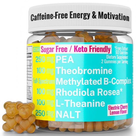 Rhodiola Rosea NALT N-Acetyl-L-Tyrosine Methylated Vitamin B Complex L-Theanine Gummies w P5P B6 5-MTHF B9 Folate Methyl B12 Methylcobalamin B3 Niacinamide, Supplement Powder Capsule Pill Supplements SHIZAMAu supplements