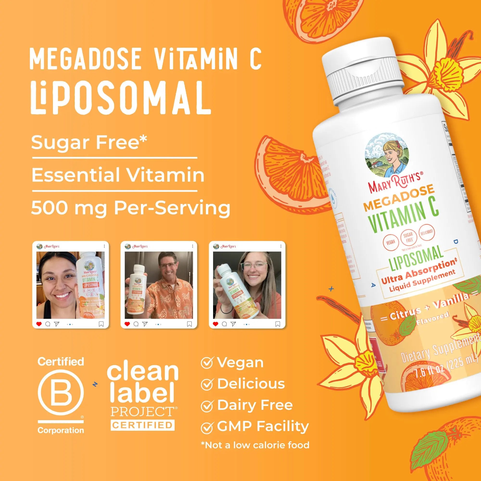 MaryRuth's Megadose Liquid Vitamin C Liposomal | 500 mg Per Serving | Ultra Absorption | Immunity | Antioxidant Support | Collagen Formation | Vegan | Gluten Free | Sugar Free | 7.6 Oz | 30 Servings MARYRUTH'S Au supplements