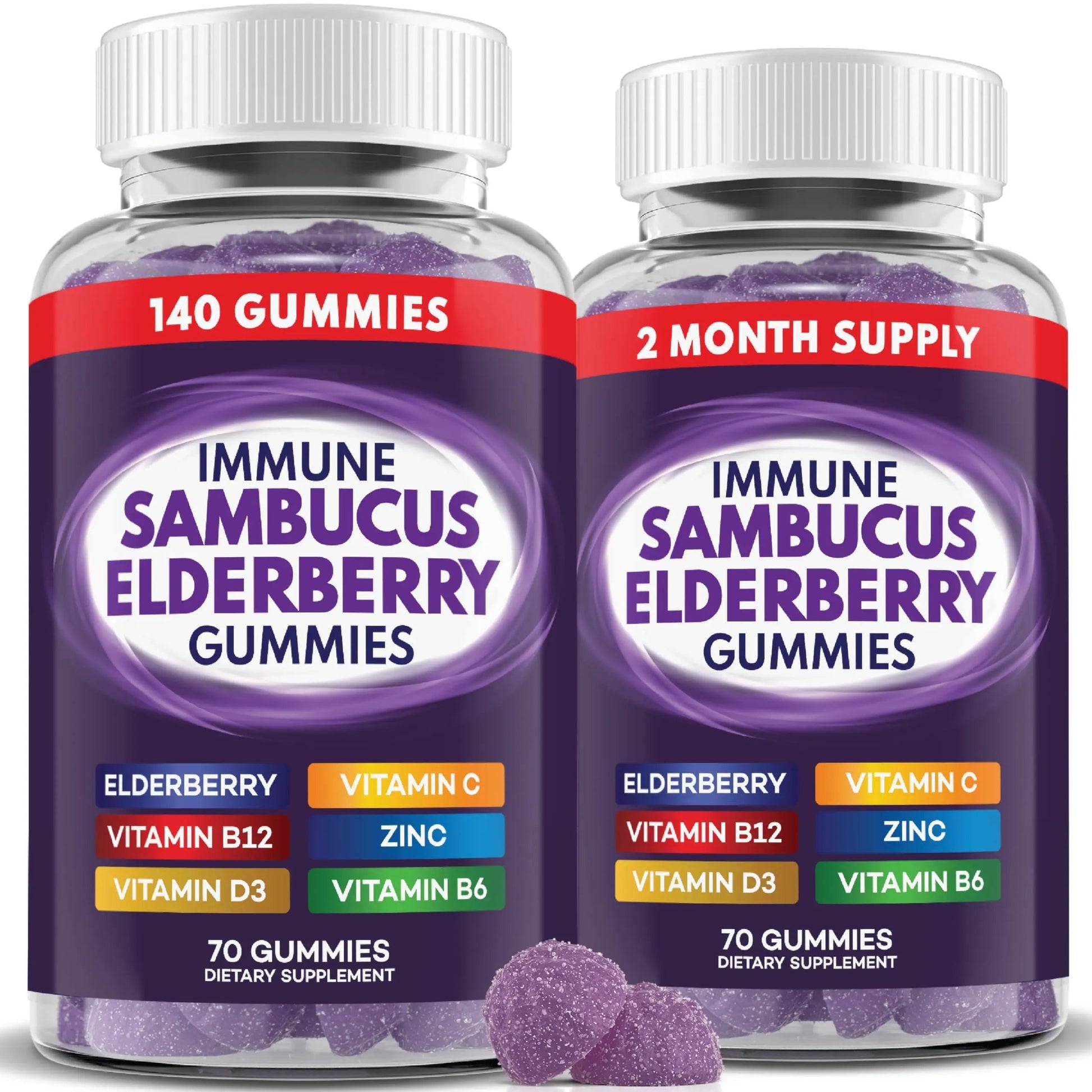 Elderberry Gummies Immune Support, Daily Support for Kids and Adults*, with Sambucus Elderberry, Zinc, Vitamin C, D3, B6, B12, Plus PAYÉ Au supplements