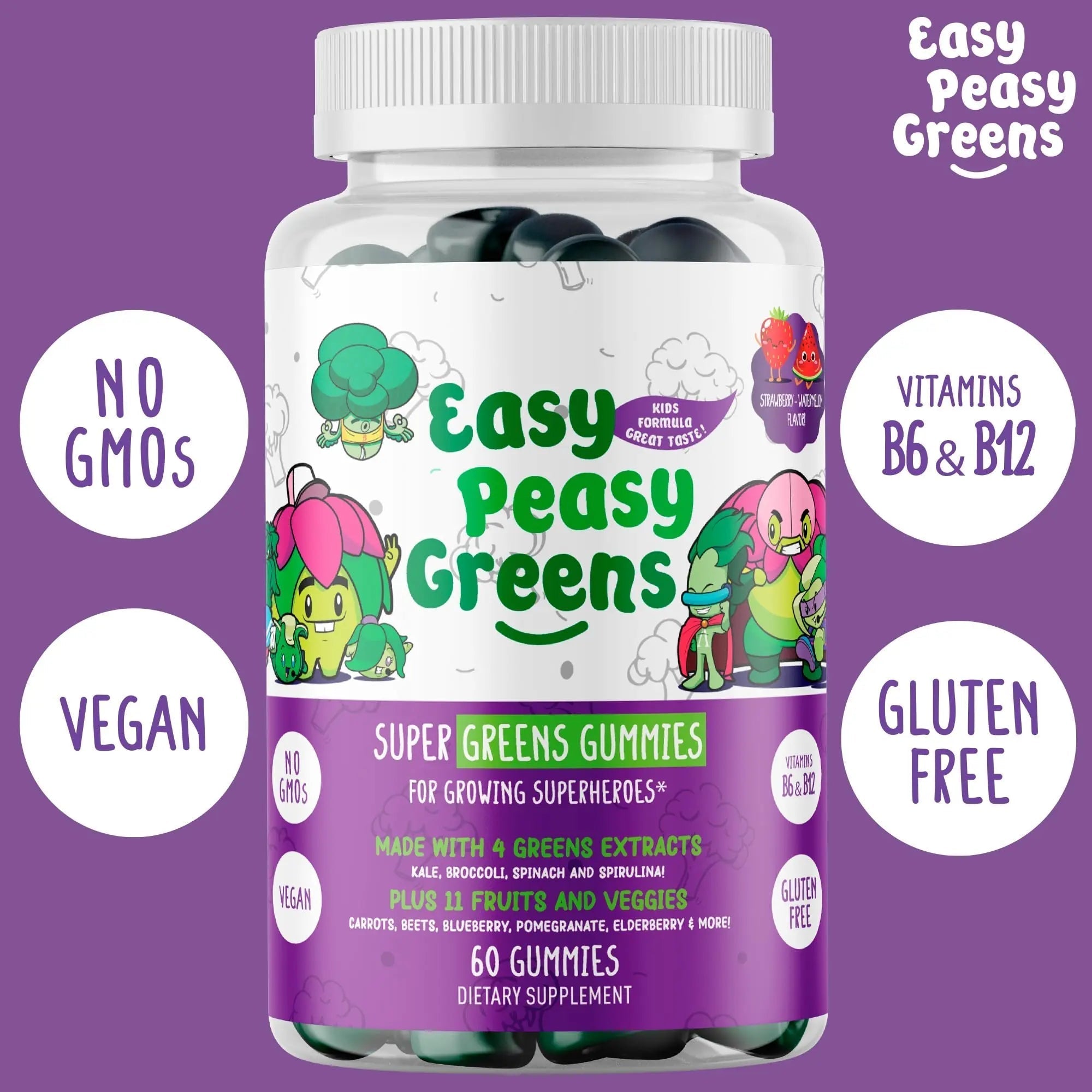 EasyPeasyGreens Daily Veggie Gummies for Kids - 60 Greens Gummies - Helps Picky Eaters Get Their Veggies in EASY PEASY GREENS Au supplements