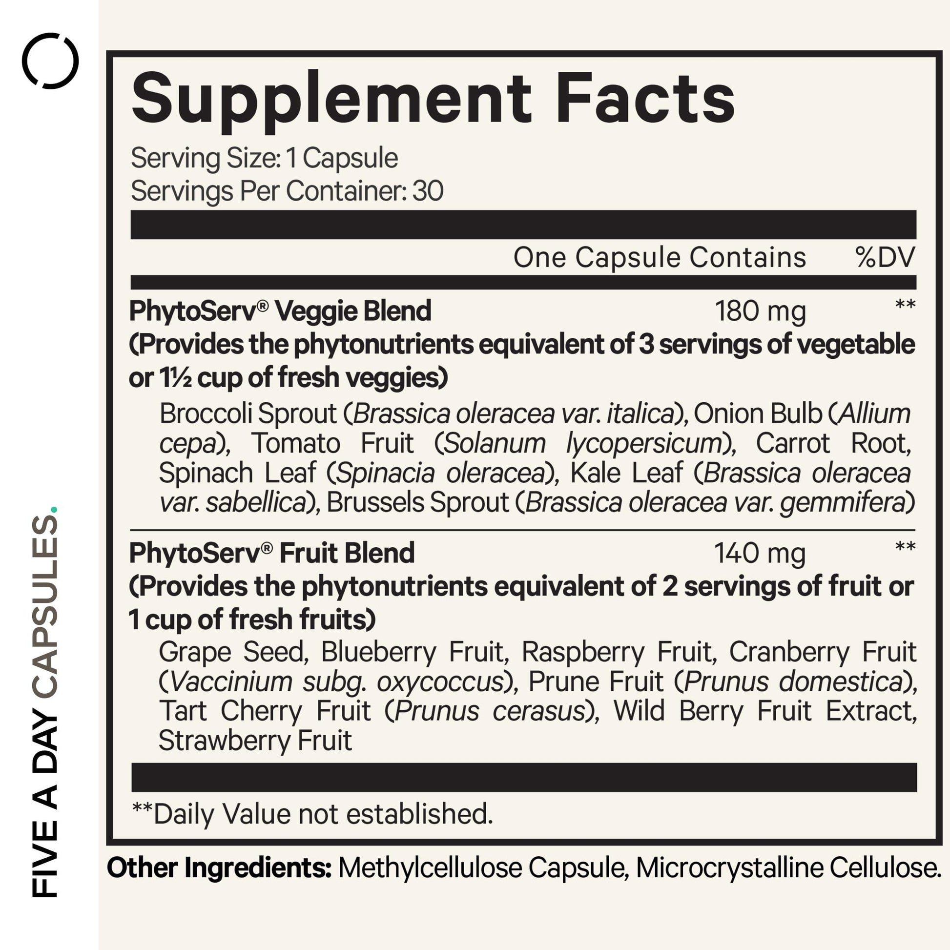 Codeage Instantfood Five A Day – Fruits & Vegetables Capsule Supplement – Whole Food Phytonutrients – 15 Fruits and Veggies Blend - Vegan, Non-GMO – 30 Capsules Codeage Au supplements
