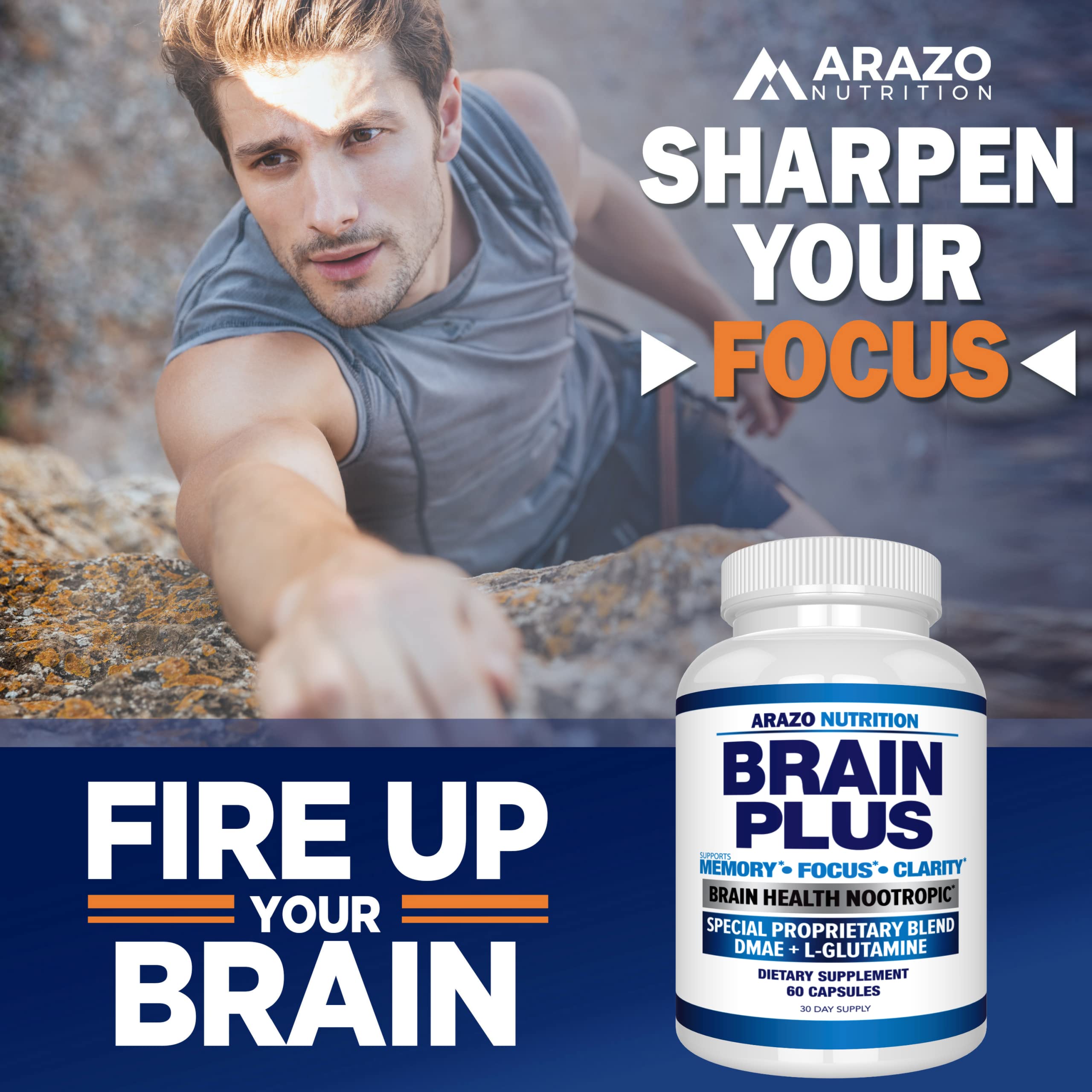 Arazo Nutrition Premium Brain Function Supplement – Memory, Focus, Clarity – Nootropic Booster with DMAE, Bacopa Monnieri, L-Glutamine, Multi Vitamins, Multi Minerals Arazo Nutrition Au supplements