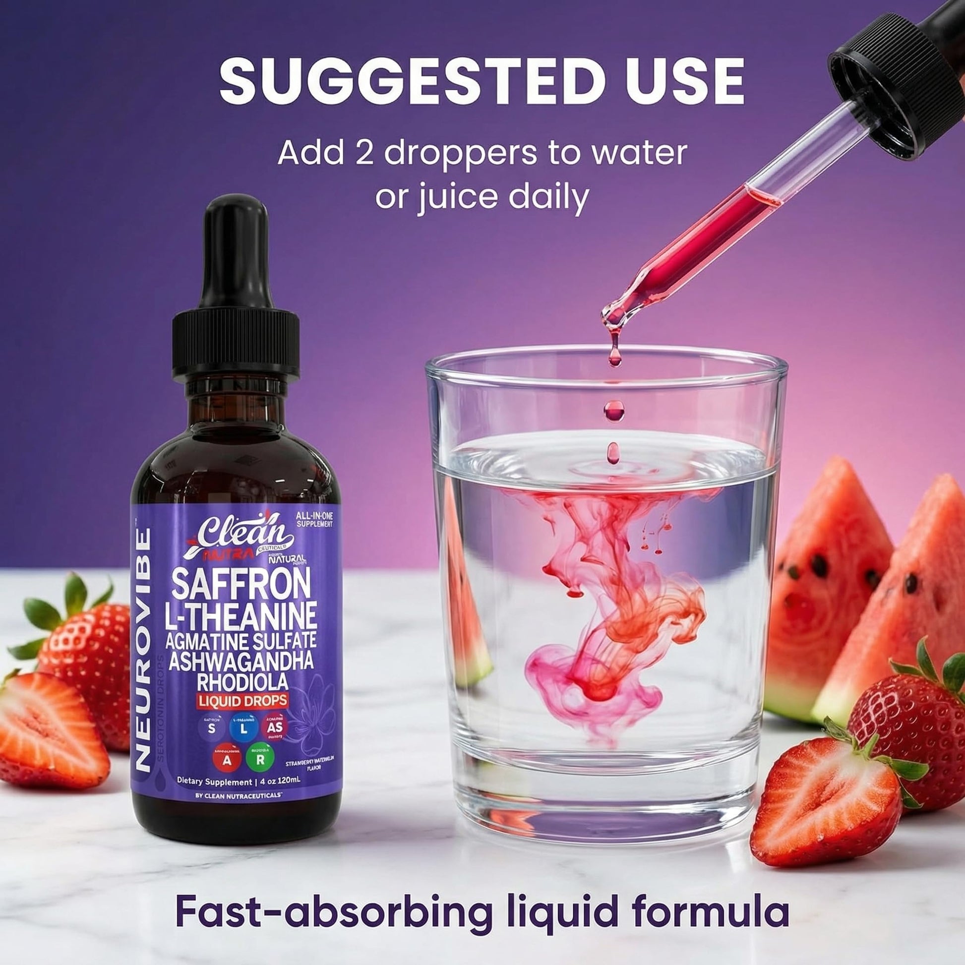 Saffron Supplements Liquid Drops L-Theanine Agmatine Sulfate Ashwagandha Magnesium Glycinate B6 Magnesium Stress Relief Mood Support 5-HTP GABA Supplement Vitamin D 4oz by Clean Nutra Clean Nutraceuticals buy supplements Au