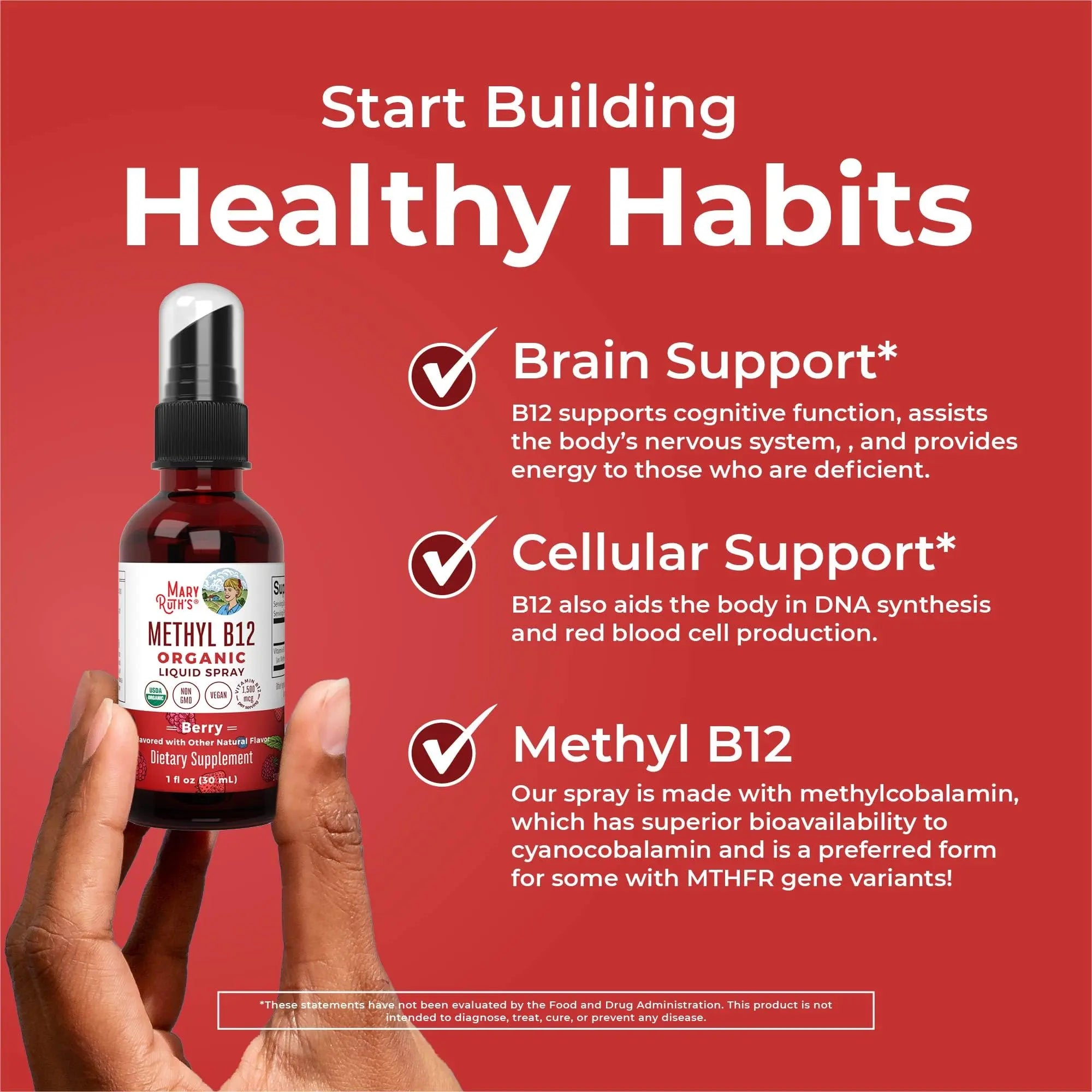 MaryRuth Organics Methyl B12 Spray | 1,500 mcg B12 Per Serving | Methylcobalamin | Energy Metabolism | Nervous System Support | Neuro Health | Vegan | Gluten Free | Sugar Free | 1 Fl Oz MARYRUTH'S Au supplements