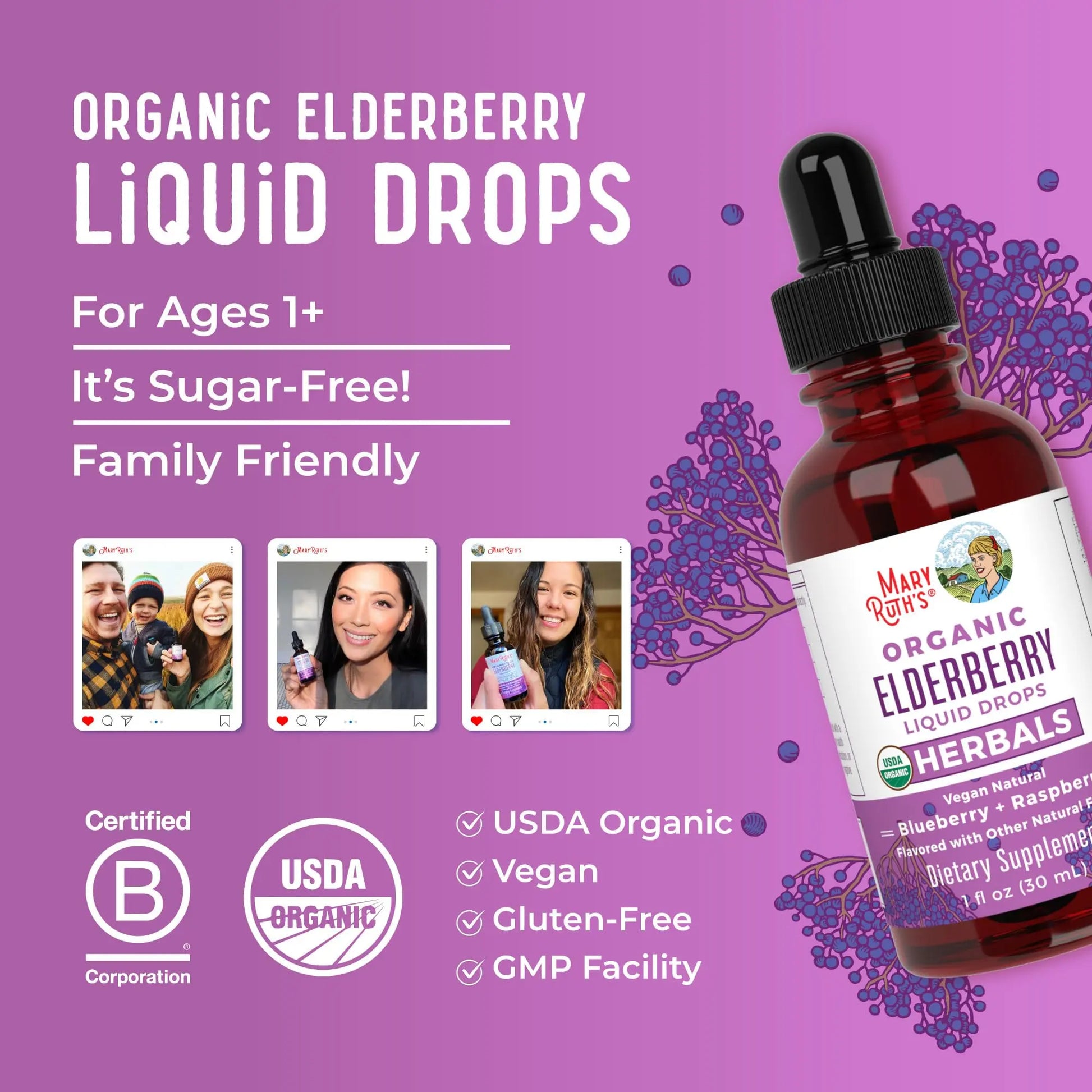 MARYRUTH'S Elderberry Liquid Drops for Adults & Kids | Immune Support | Antioxidant | Overall Wellness | Elder Berry Extract | USDA Organic | Sugar Free | Vegan | Non-GMO | Gluten Free | 1 Fl Oz MARYRUTH'S Au supplements