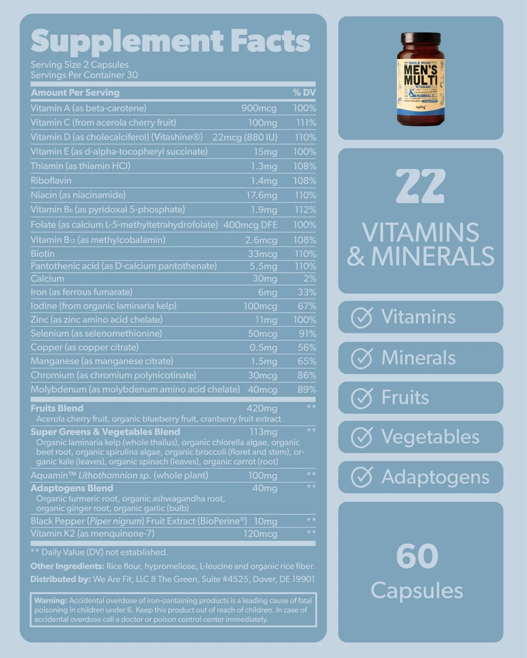 Multivitamin for Men - Daily Men’s Multivitamin - Methylated B Complex with Whole Food Ingredients, Vitamin B12, Folate sapling Au supplements