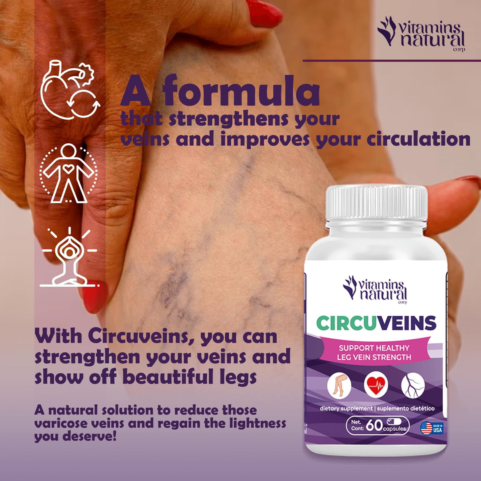 VITAMINS NATURAL CORP. CircuVeins Varicose Veins Support for Legs Capsules – Organic Vein Health Supplement with Horse Chestnut Grape Extract and Cayenne Pepper – 60 Capsules VITAMINS NATURAL CORP Au supplements