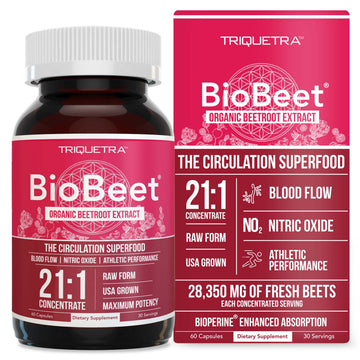 BioBeet Max Strength Beet Root Capsules - 21:1 Concentrate, Each Serving Derived from 28,350 mg Triquetra Health Au supplements
