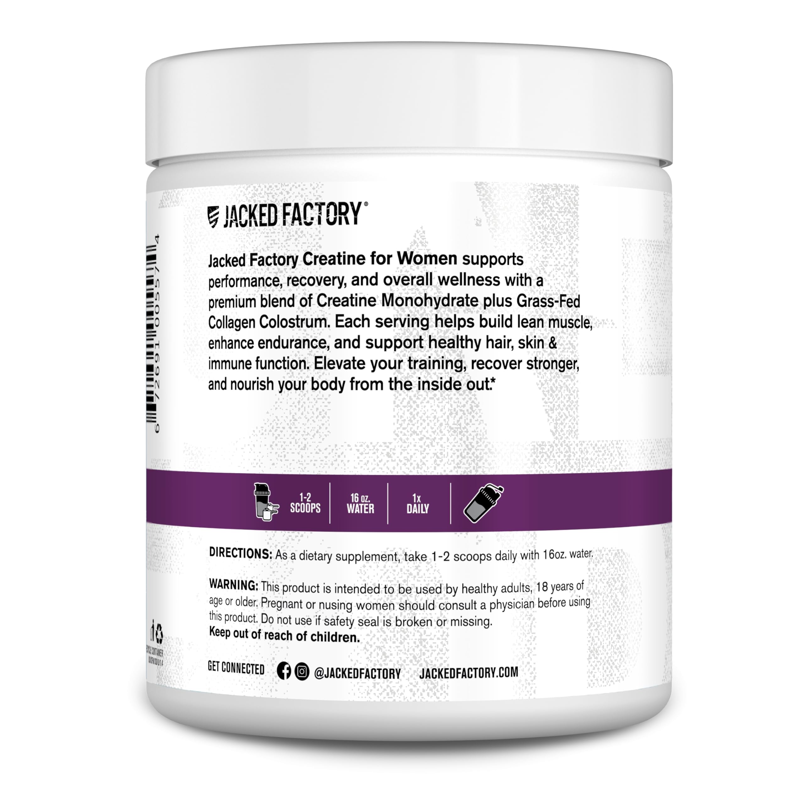 Jacked Factory Creatine for Women - Creatine Monohydrate with Collagen + Colostrum to Support Workout Performance, Lean Muscle Growth, Healthy Hair, Skin, & Nails - 30 Servings, Unflavored Jacked Factory Au supplements