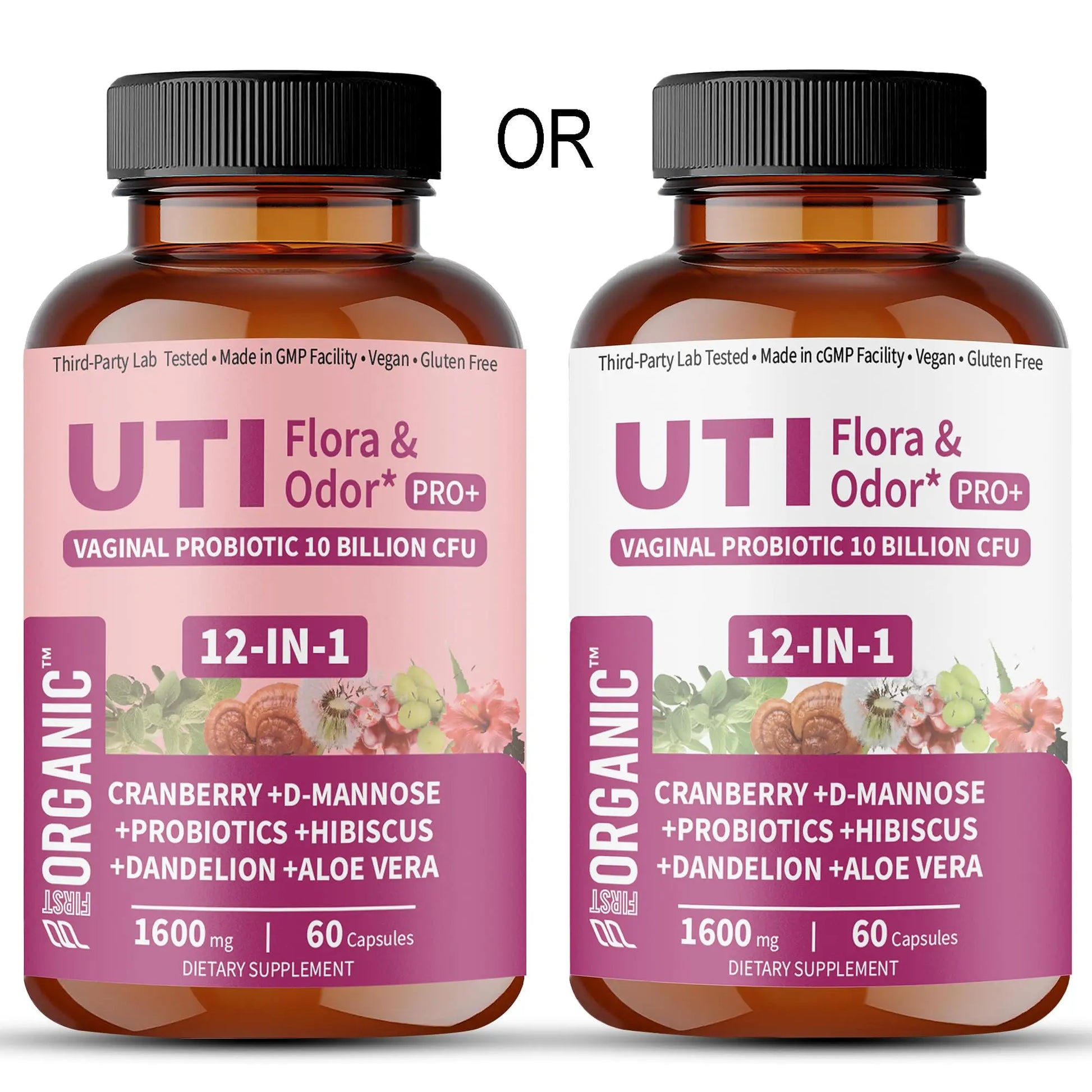 UTI Flora & Odor Pro+ & UTI Yeast & pH Pro+ | Pack of 2 | Vaginal Probiotics for Feminine Hydration & Freshness Support | Third-party Tested, cGMP Facility, Vegan, Non-GMO, Gluten-Free | 60+60 Caps FIRSTORGANIC Au supplements