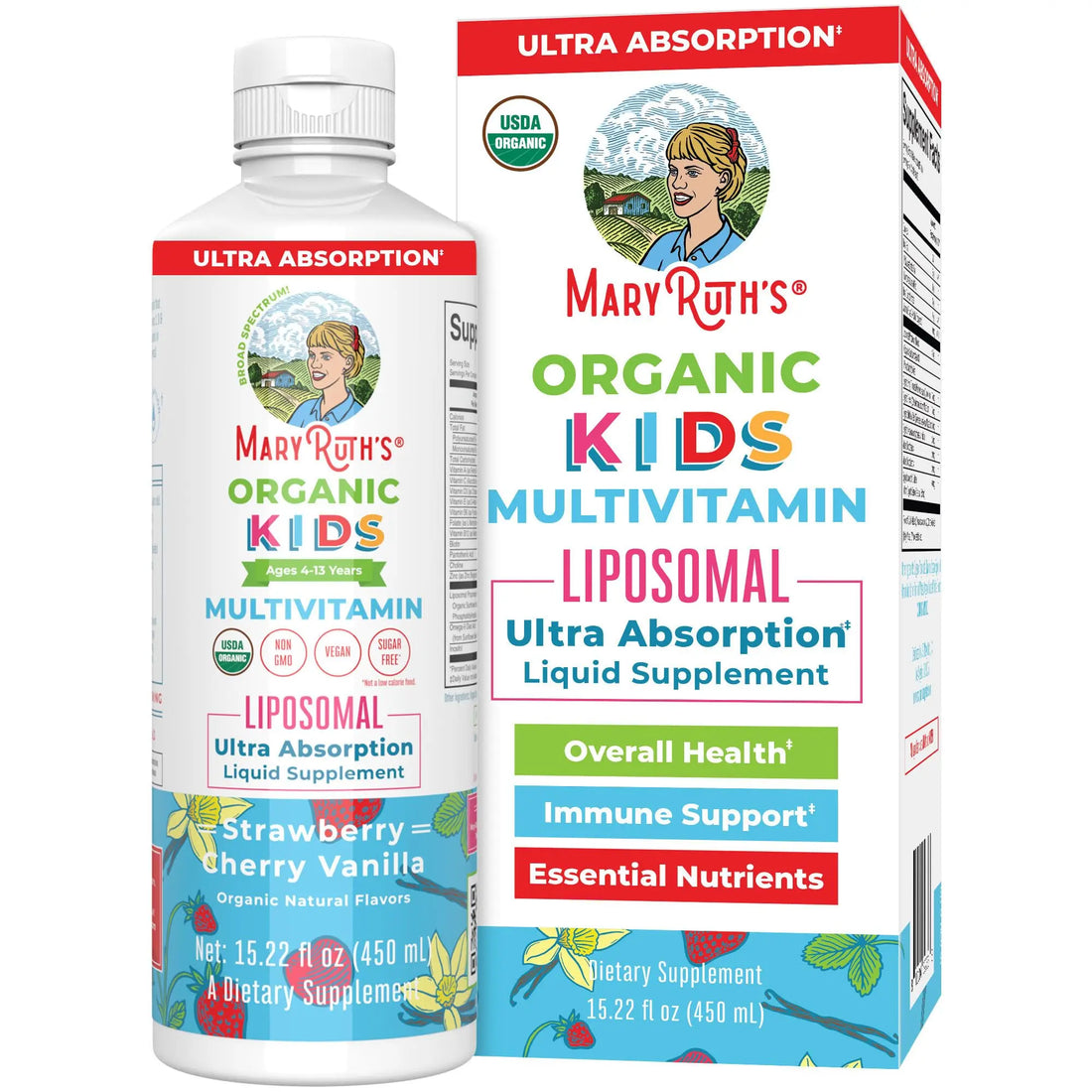 MaryRuth Organics Kids Multivitamin Liposomal | Vegan, Sugar-Free Vitamins for Kids | Ages 4+ | 2 Month Supply | 15.22 Fl Oz MARYRUTH'S Au supplements