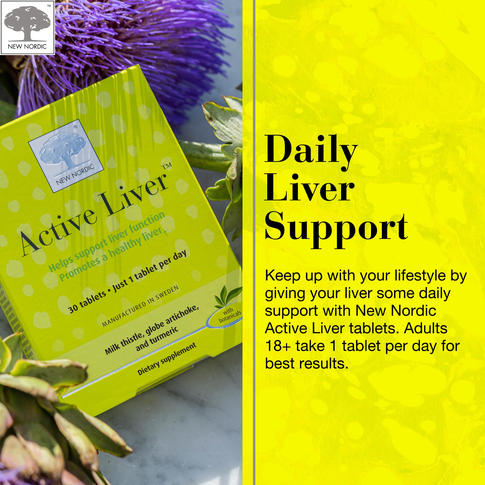 NEW NORDIC Active Liver 30-Day Supply, Daily Liver Supplement, Milk Thistle, Artichoke & Turmeric, 30 Tablets (Pack of 1) NEW NORDIC Au supplements