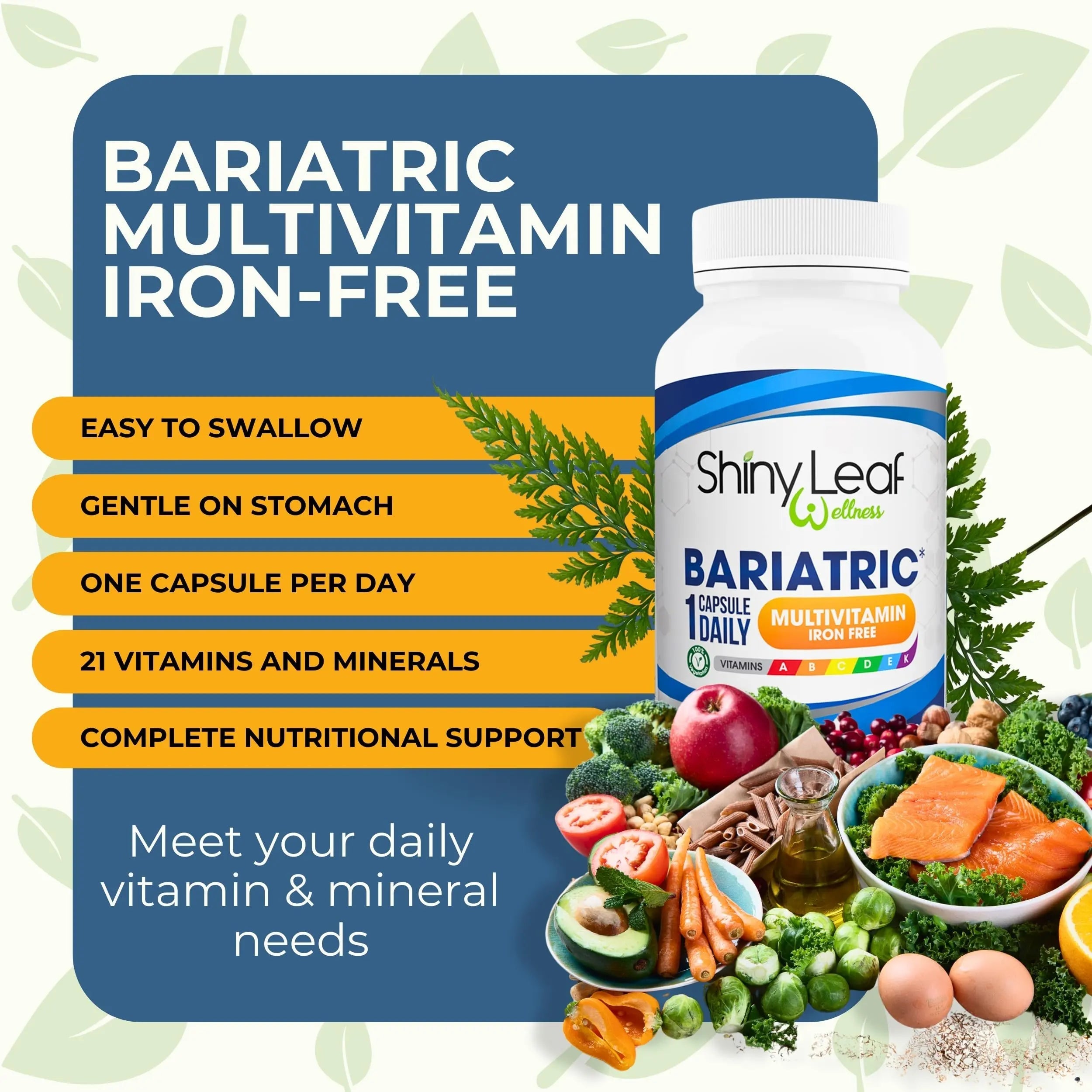 Bariatric Multivitamin Iron-Free One Capsule Per Day and CoQ10 100mg Supplement for Brain Health and Energy Management for Women and Men Shiny Leaf Au supplements