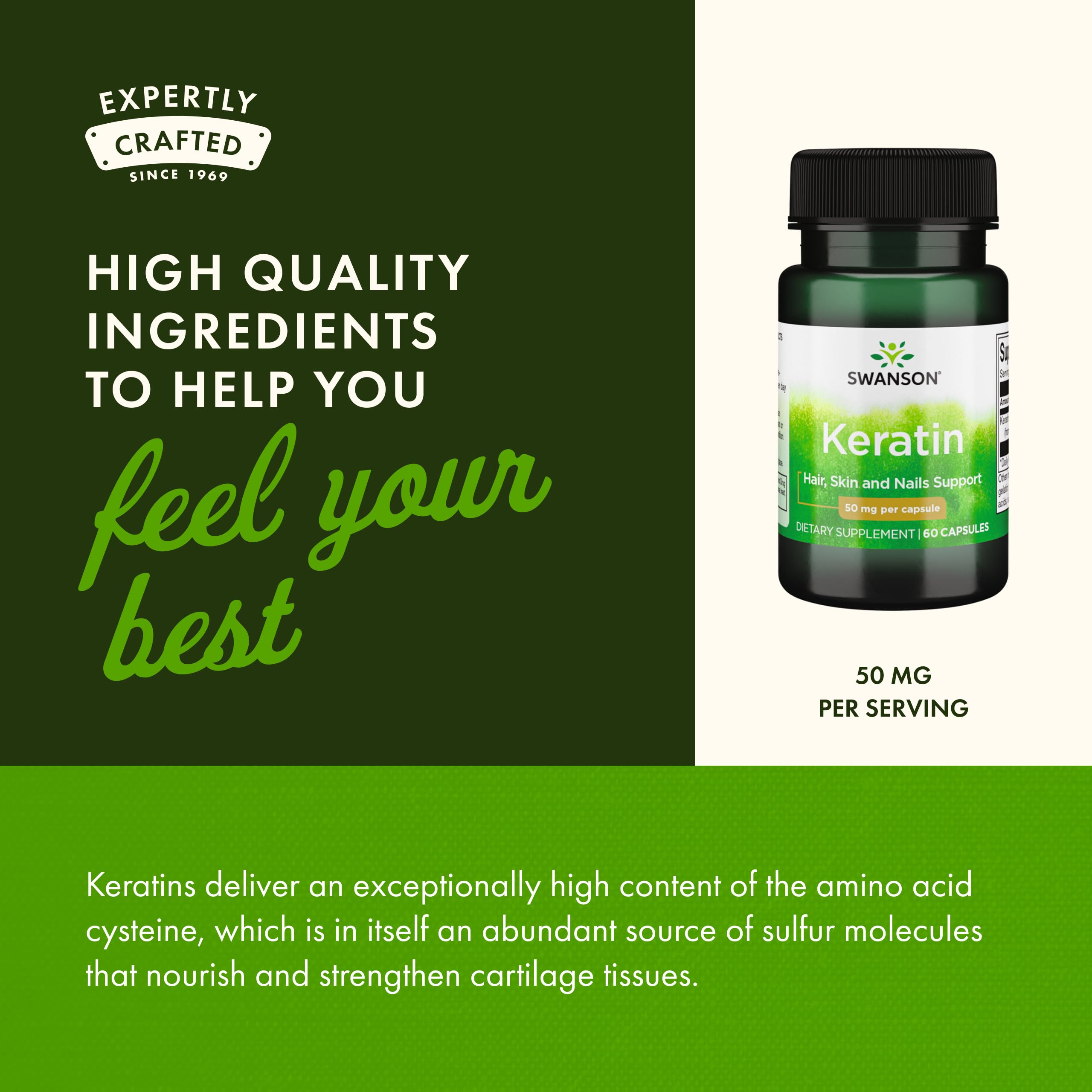 Swanson Keratin (from Tibetan Wool) - Natural Supplement Promoting Healthy Joints, Hair, Skin & Nails - Helps Nourish Healthy Connective Tissues - (60 Capsules, 50mg Each) Swanson Au supplements