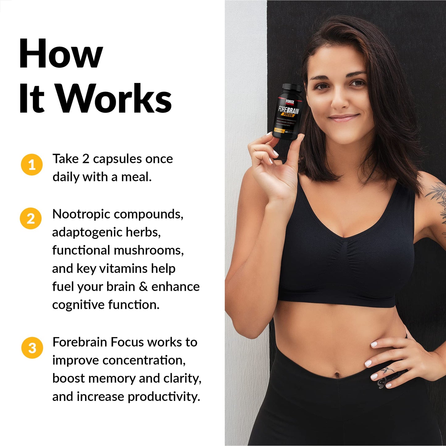 Forebrain Focus Brain Booster, Brain Supplement to Boost Clarity & Concentration, Improve Memory & Sharpness & Productivity, Nootropic Brain Support Supplement, Force Factor, 120 Capsules, Black Force FactorUS supplements