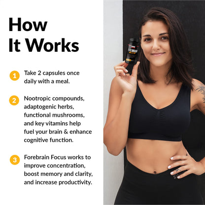 Forebrain Focus Brain Booster, Brain Supplement to Boost Clarity & Concentration, Improve Memory & Sharpness & Productivity, Nootropic Brain Support Supplement, Force Factor, 120 Capsules, Black Force FactorUS supplements
