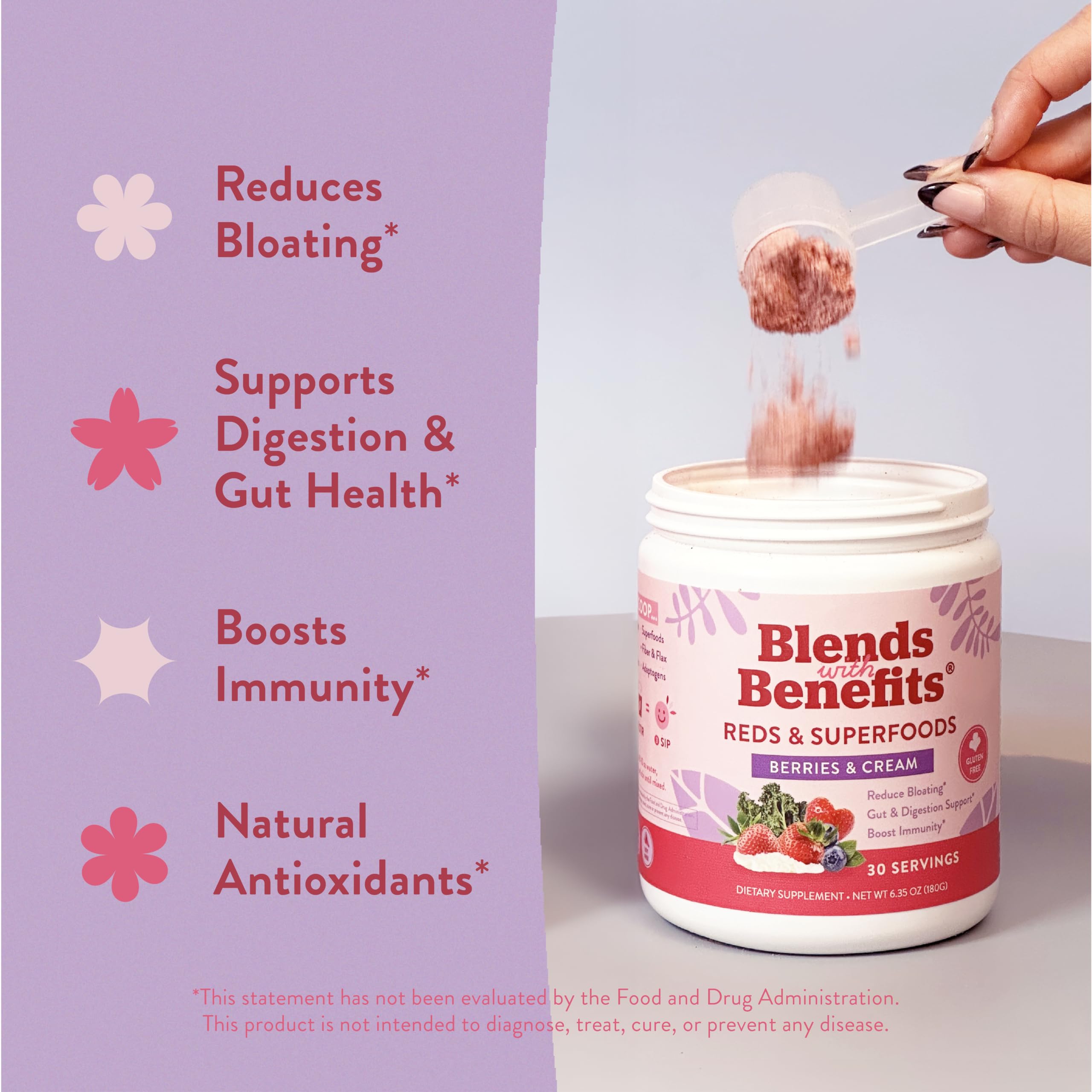 360 Nutrition Blends with Benefits Reds & Superfoods for Natural Antioxidants and Polyphenols, with Fruits & Veggies, Probiotics Digestion, Daily Energy - Berries & Cream - 30 Servings 360 Nutrition Au supplements