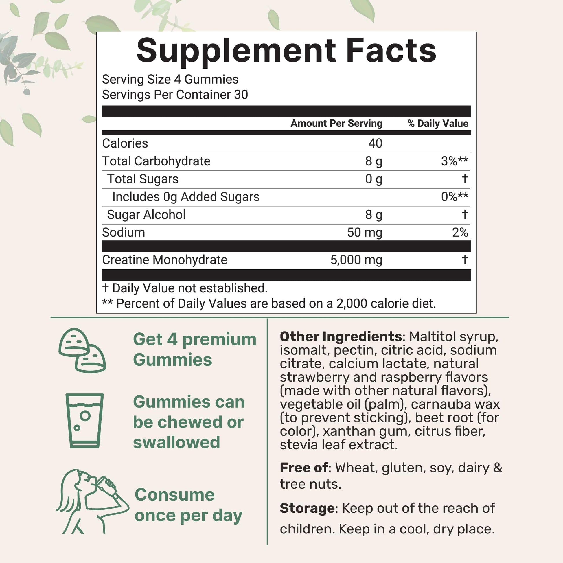 Creatine Monohydrate Gummies 5,000mg Per Serving, 120 Count | Sugar Free Strawberry Raspberry Flavored | Creatine for Women & Men | Pre Workout + Muscle Strength & Recovery Support | Non-GMO Micro Ingredients Au supplements
