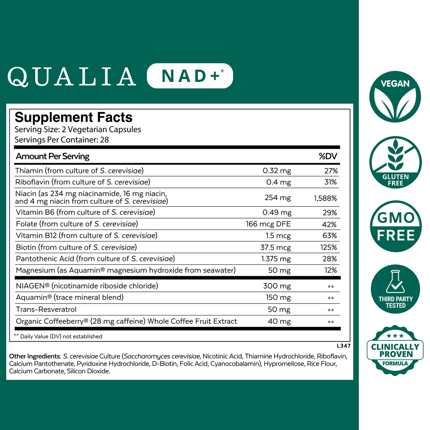 Qualia NAD Supplement — Clinically Proven to Boost NAD+ up to 67%. Optimized Aging, Energy, Focus. Elite Ingredients Nicotinamide Riboside (NIAGEN), Niacin, Niacinamide (1 Month Supply) QUALIA LIFE SCIENCES buy supplements Au
