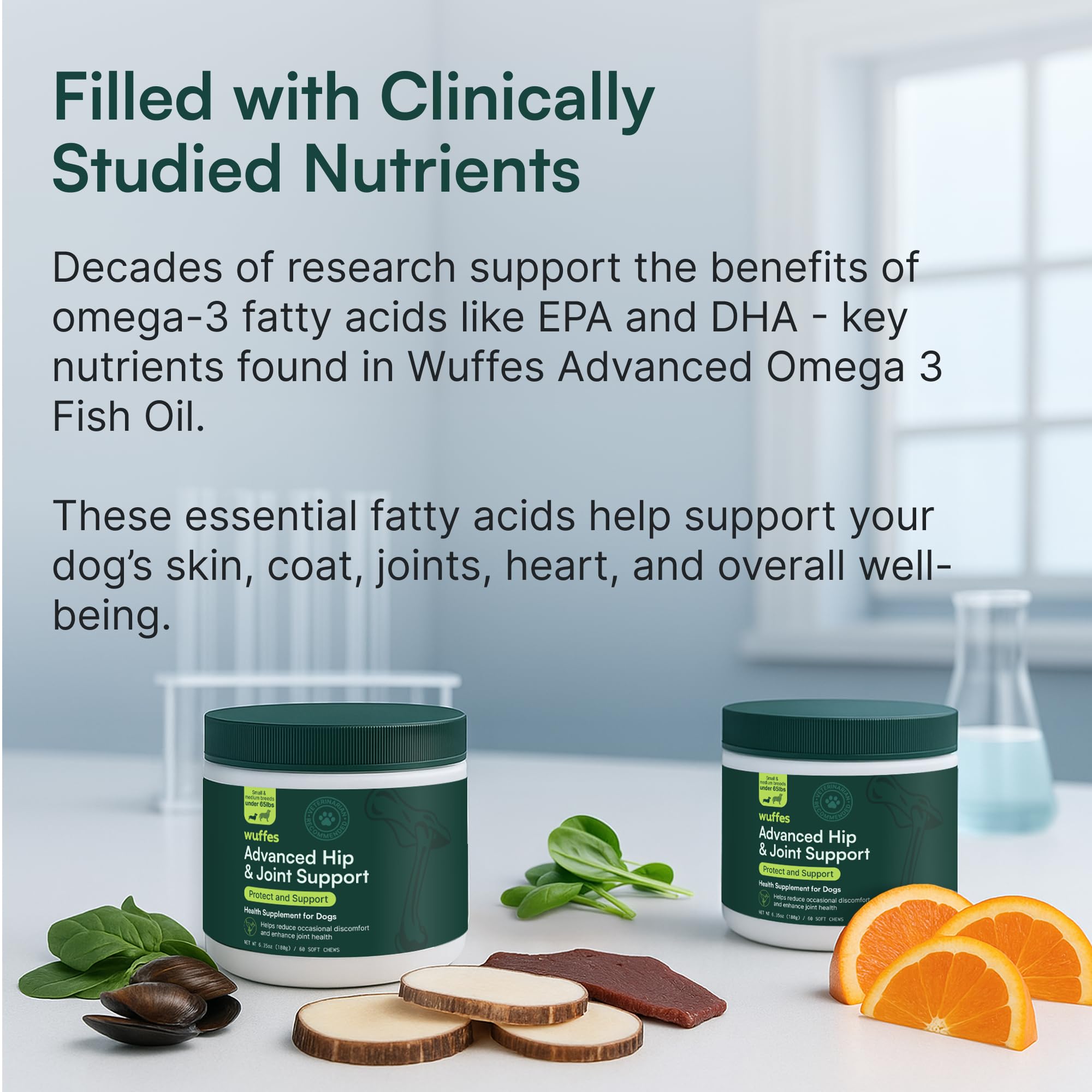 Wuffes Advanced Dog Hip and Joint Supplement with Glucosamine, Chondroitin, Omega 3, MSM, and Green Lipped Mussel, 60 Pork Flavored Chews for Small and Medium Dog Breeds Wuffes Au supplements
