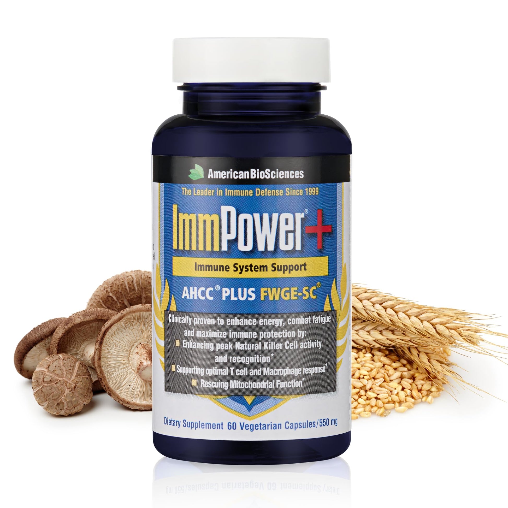 American BioSciences ImmPower Plus, AHCC & Fermented Wheat Germ Extract Herbal Supplement, 550mg per Capsule for Immune Support, Maintains Natural Killer Cell Activity, Pack of 1, 60 Veggie Capsules American BioSciences Au supplements