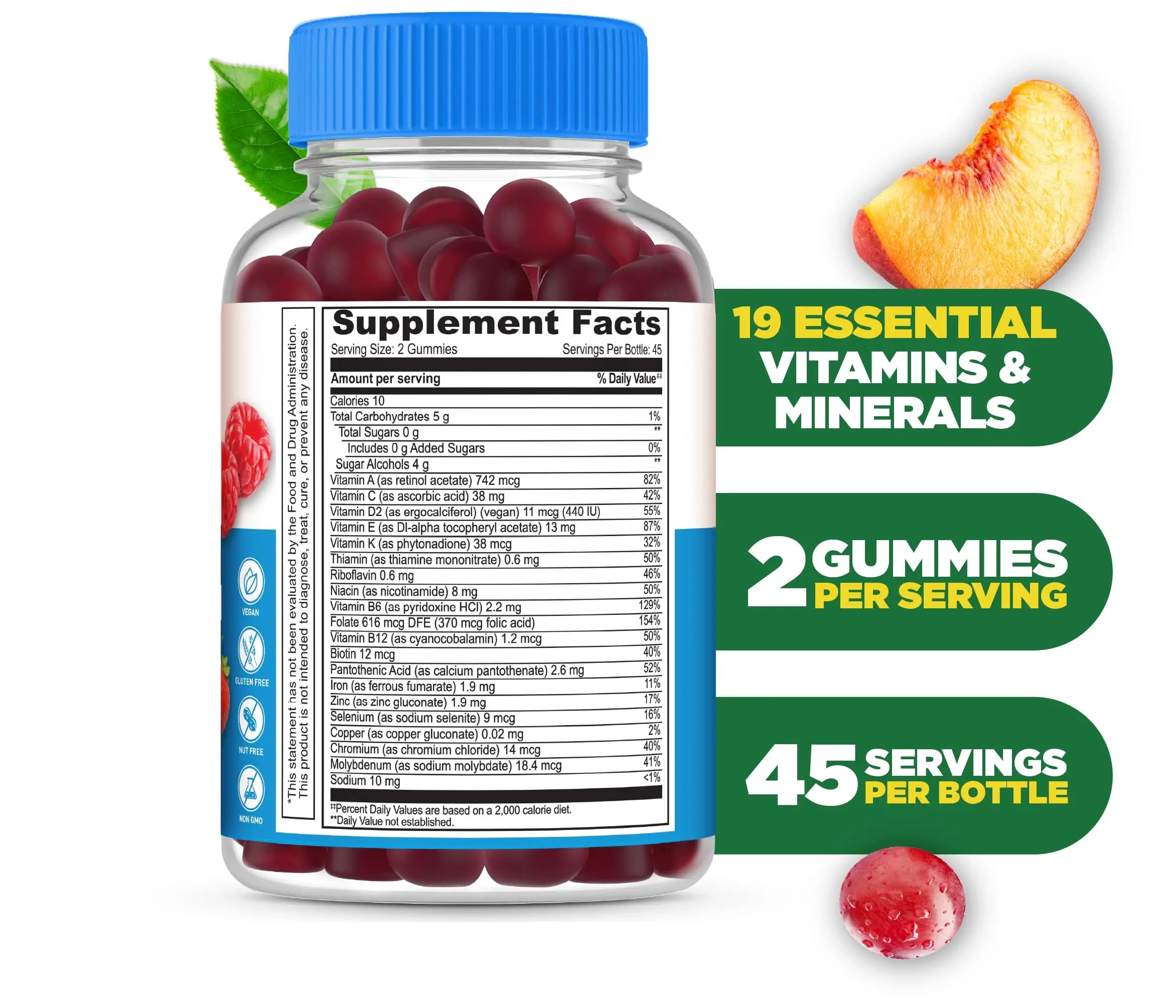 Lifeable Sugar Free Multivitamin Gummies | with Iron Vitamin A, C, D, E, Niacin, B6, Folate, B12, Biotin, Pantothenic Acid, Zinc | Lifeable Au supplements