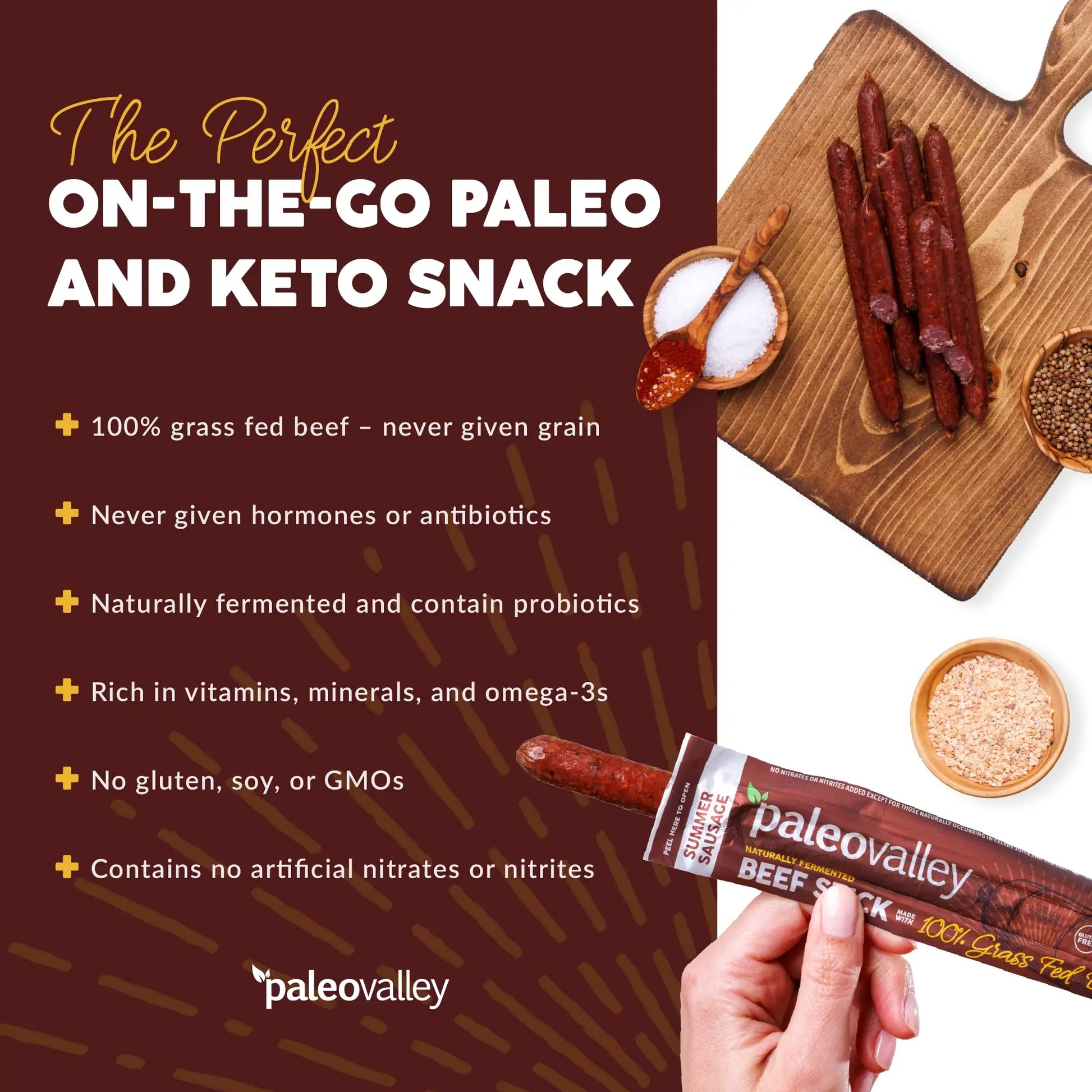 Paleovalley 100% Grass Fed Summer Sausage Beef Sticks - Delicious Gluten Free Beef Snack - High Protein Keto Friendly Paleovalley Au supplements