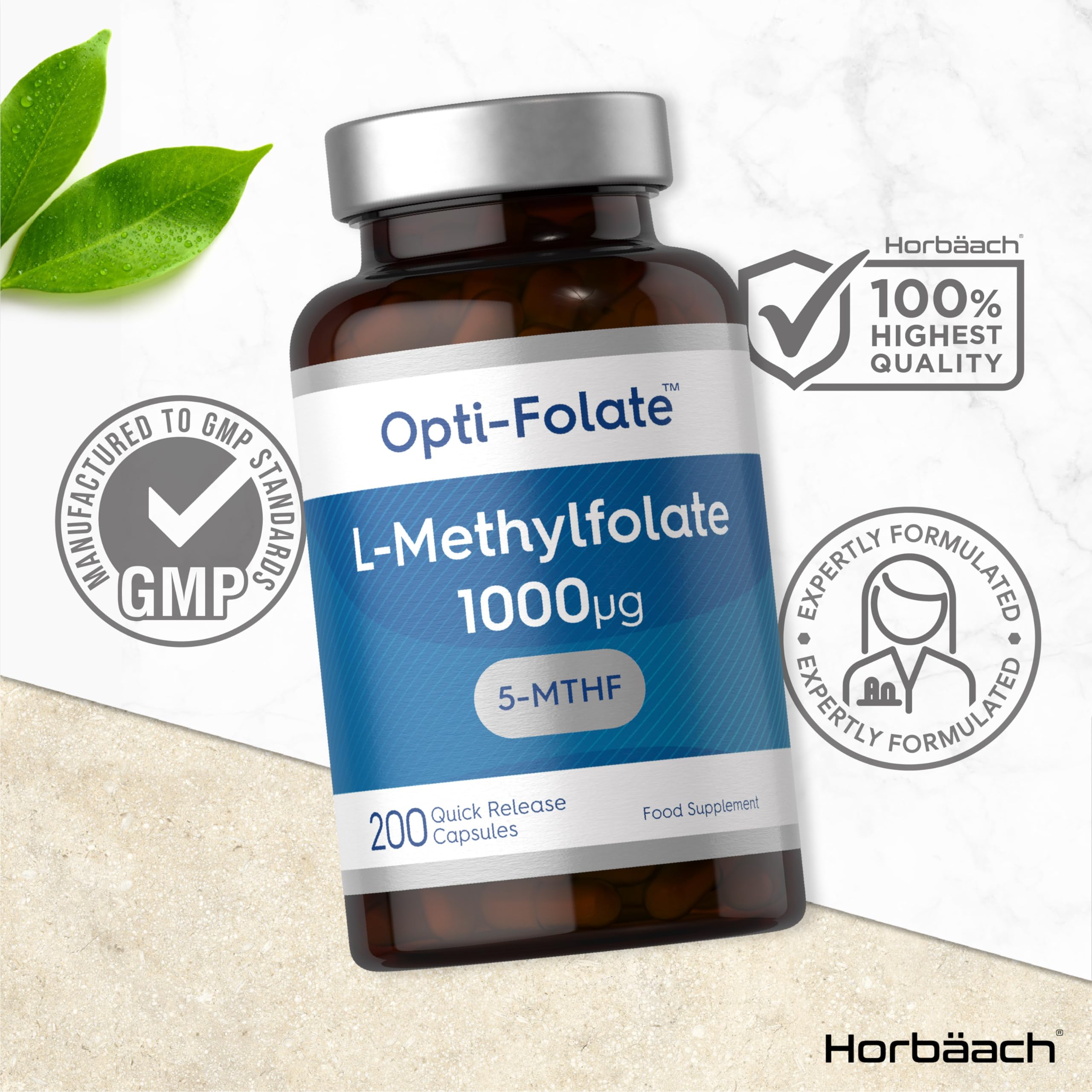 L-Methylfolate 1000ug | 200 Capsules | 5-MTHF Folate Supplement | Active Form Horbäach Au supplements