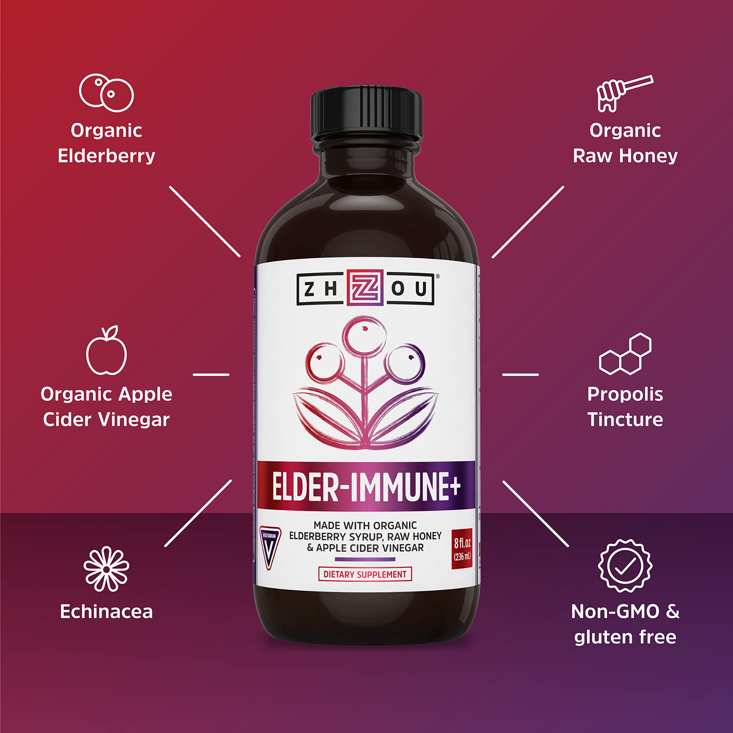 Zhou Nutrition Elderberry Syrup, Immune System Booster with Organic Elderberry Syrup Zhou Nutrition Au supplements