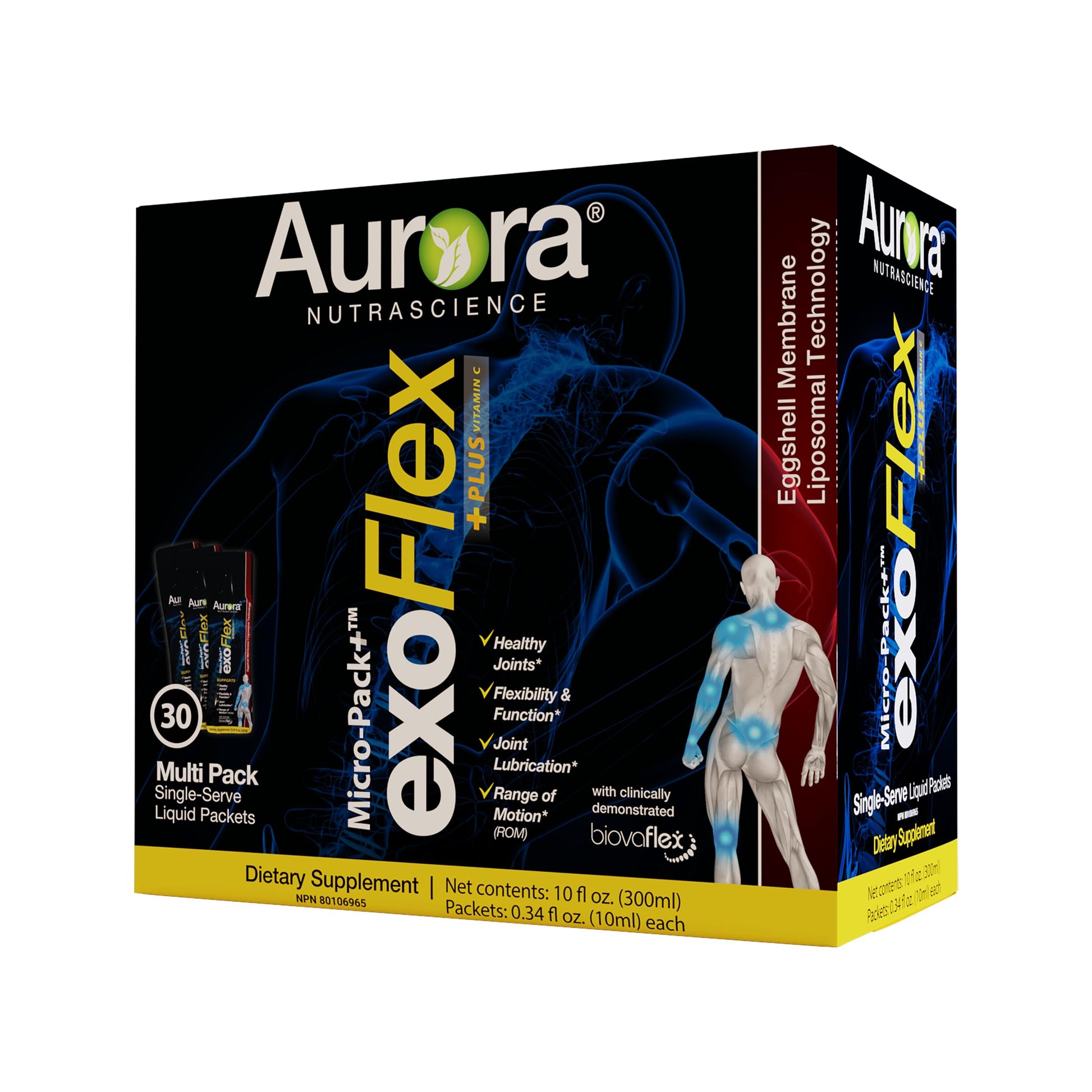 Aurora Nutrascience Micro-Pack Liposomal exoFlex+ - Liquid Vitamin C Supplement, Eggshell Membrane with BiovaFlex, Curcumin, & Boswellia, for Men & Women - 30 Single-Serve Packets Aurora Nutrascience Au supplements