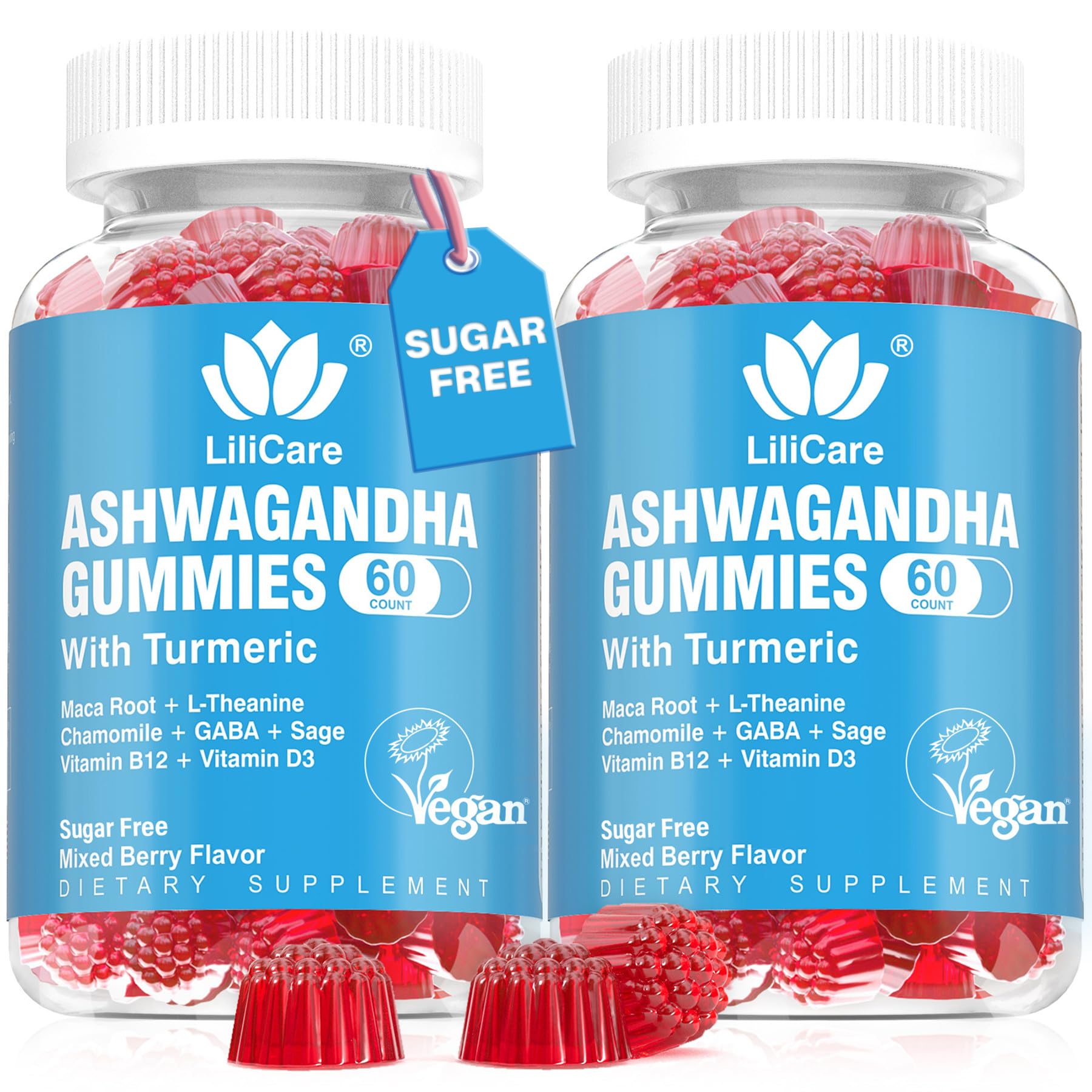 Ashwagandha Gummies 2000mg for Women Men - Sugar Free, Vegan - Organic Ashwagandha Root Extract Supplements Gummy & Vitamin D3, B12 and Turmeric, Promote Relaxation, Mixed Berry Flavor, 120 Count LILICARE Au supplements
