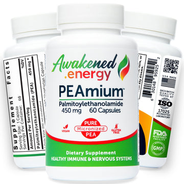 Palmitoylethanolamide 450mg Comfort Mobility Nerves Cognitive & Immune Support - Micronized High Absorption - All Natural Pea - USA Made - No Additives or Excipients – 60 Vegan Capsules Supplement Awakened.energy Au supplements