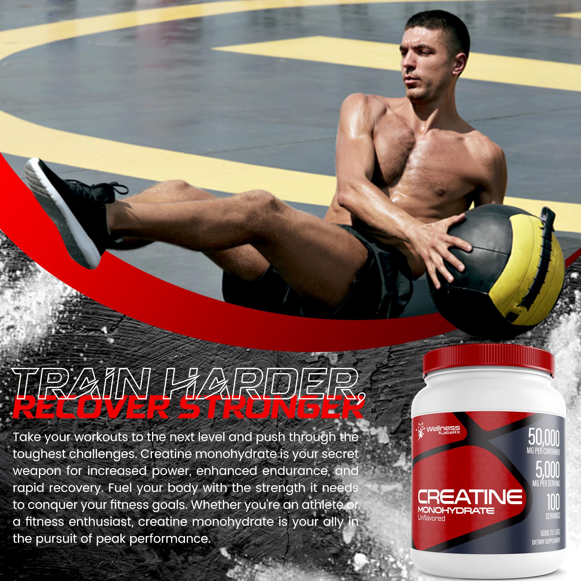 Creatine Monohydrate Powder - 5000mg Micronized for Muscle Growth, Enhanced WELLNESS LABSRX Au supplements