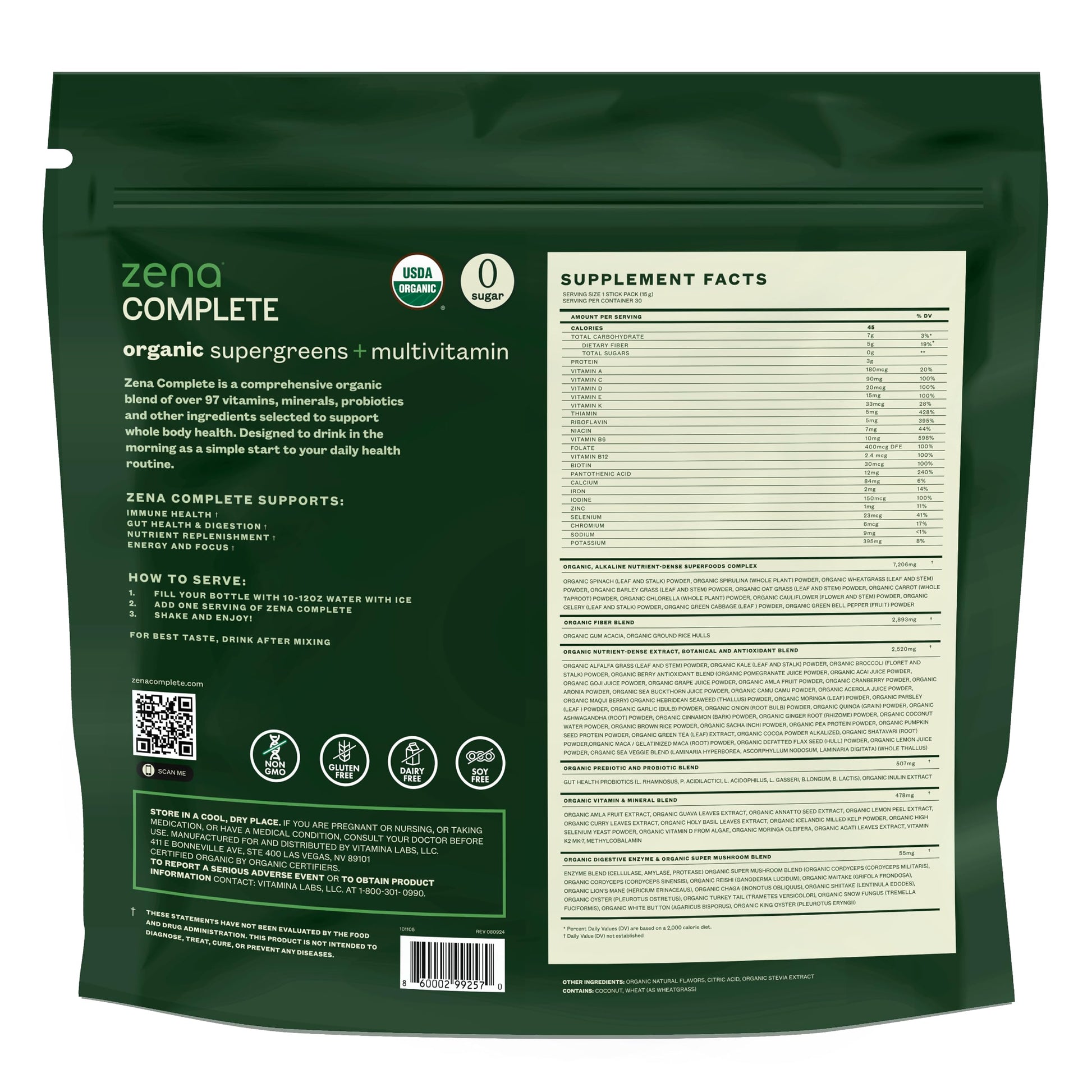 Zena Complete Organic Super Greens Powder & Multivitamin, 90+ Supergreens, Fruits, Veggies, Pre & Probiotics, Watermelon Citrus Flavor Zena Nutrition Au supplements