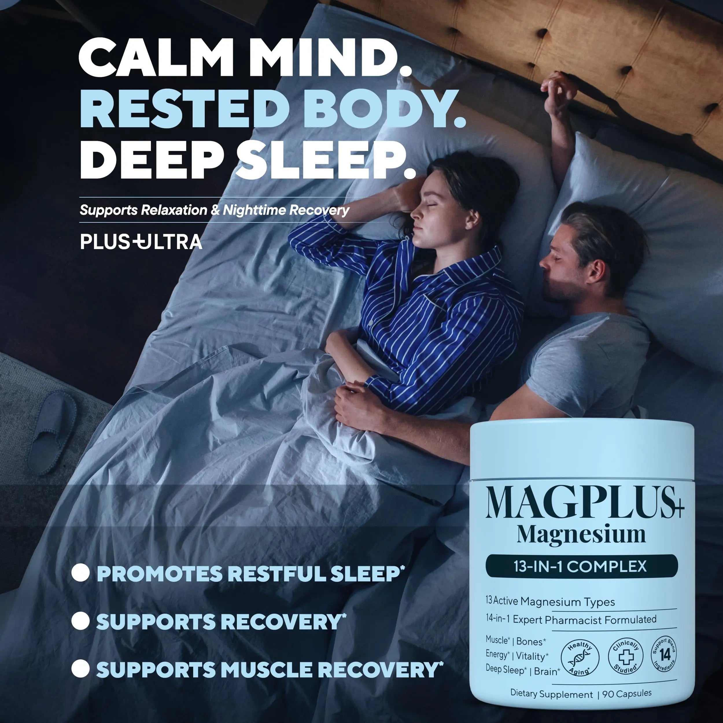 Magnesium Glycinate Complex Supplement, 900mg – 13-in-1 Magnesium L-Threonate, Citrate, Taurate & Malate for Women & Men – Liposomal Chelated Formula – Sleep, Muscle & Brain Support – 90 Capsules Plus+Ultra Au supplements