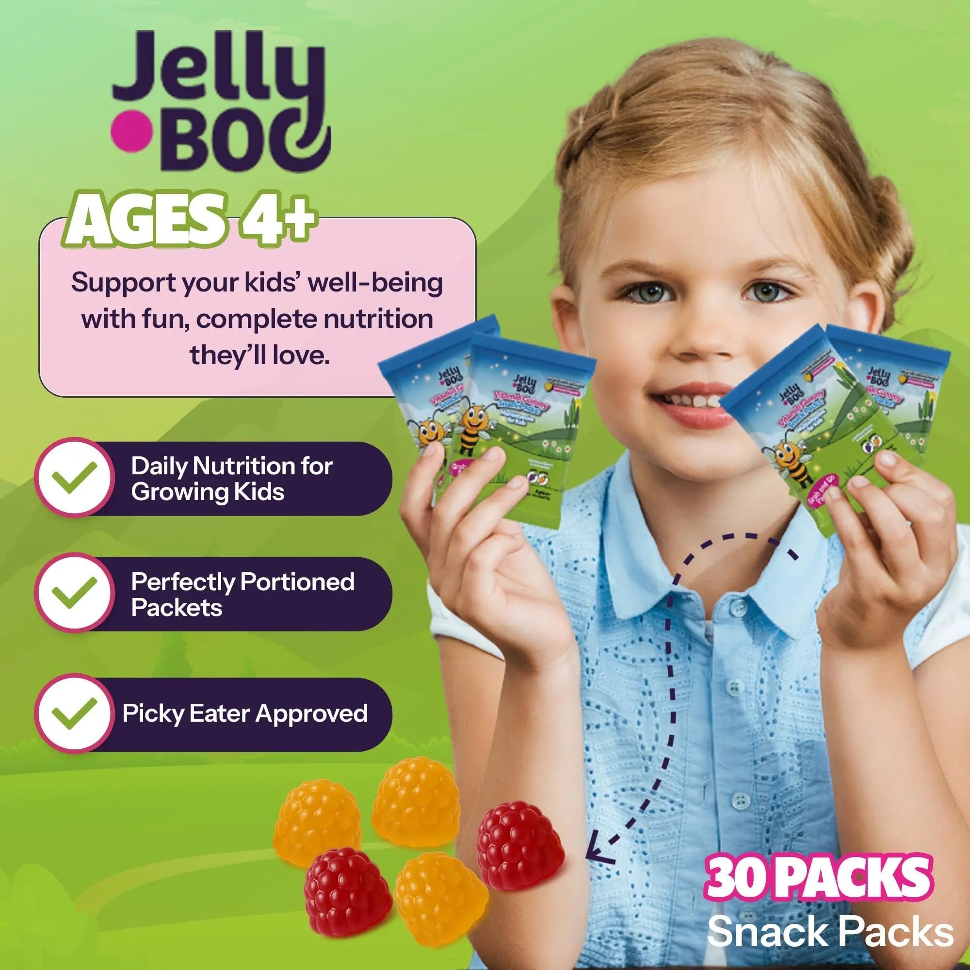 Kids Daily Multivitamin - Healthy Snacks For Kids – No Sugar, No Dyes, Monk Fruit Sweetened, Vegan, Gluten-Free- 100% Daily Value of Vitamins C, D3, Zinc Jelly.Boo Au supplements