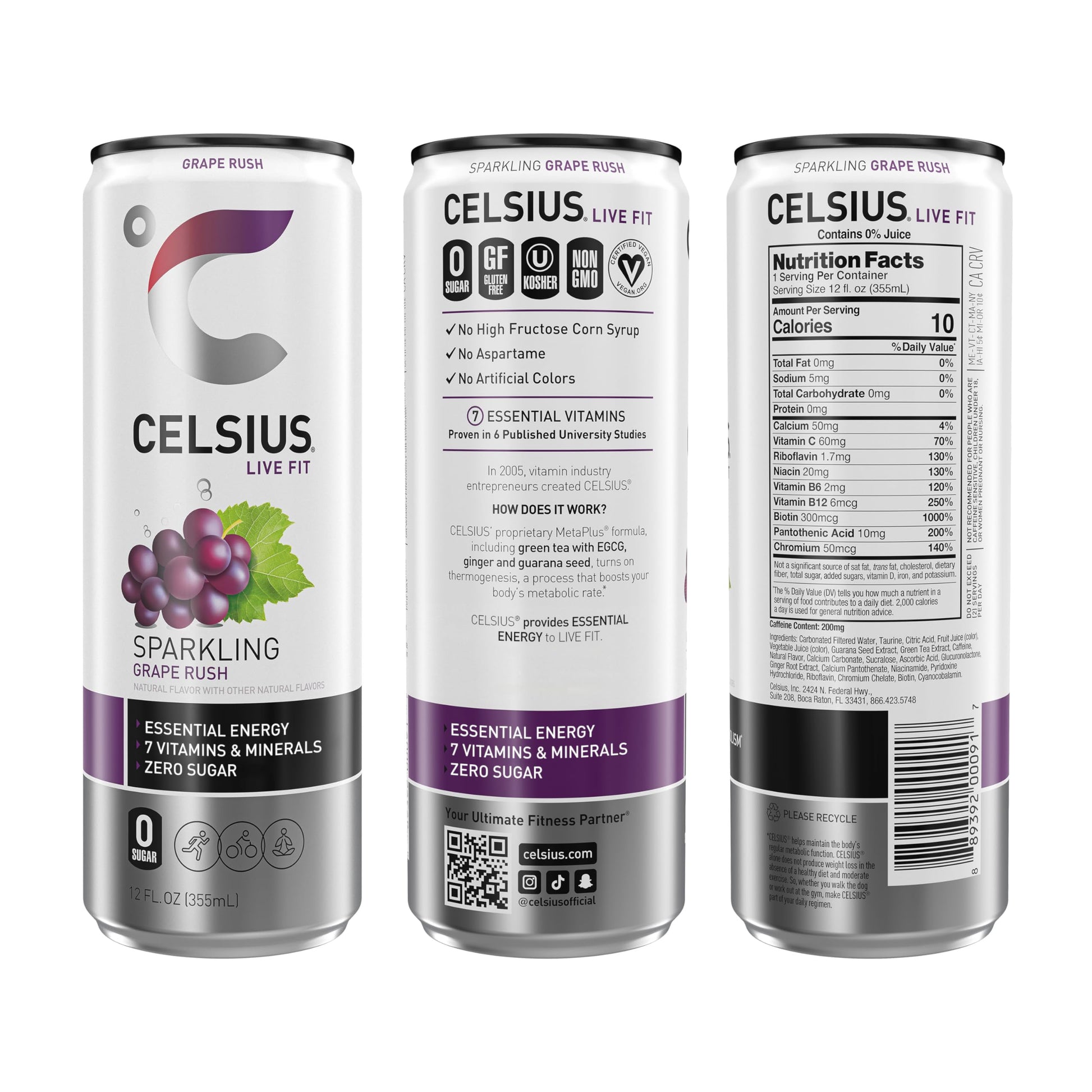 CELSIUS Sparkling Grape Rush, Functional Essential Energy Drink 12 Fl Oz (Pack of 12) CELSIUS Au supplements