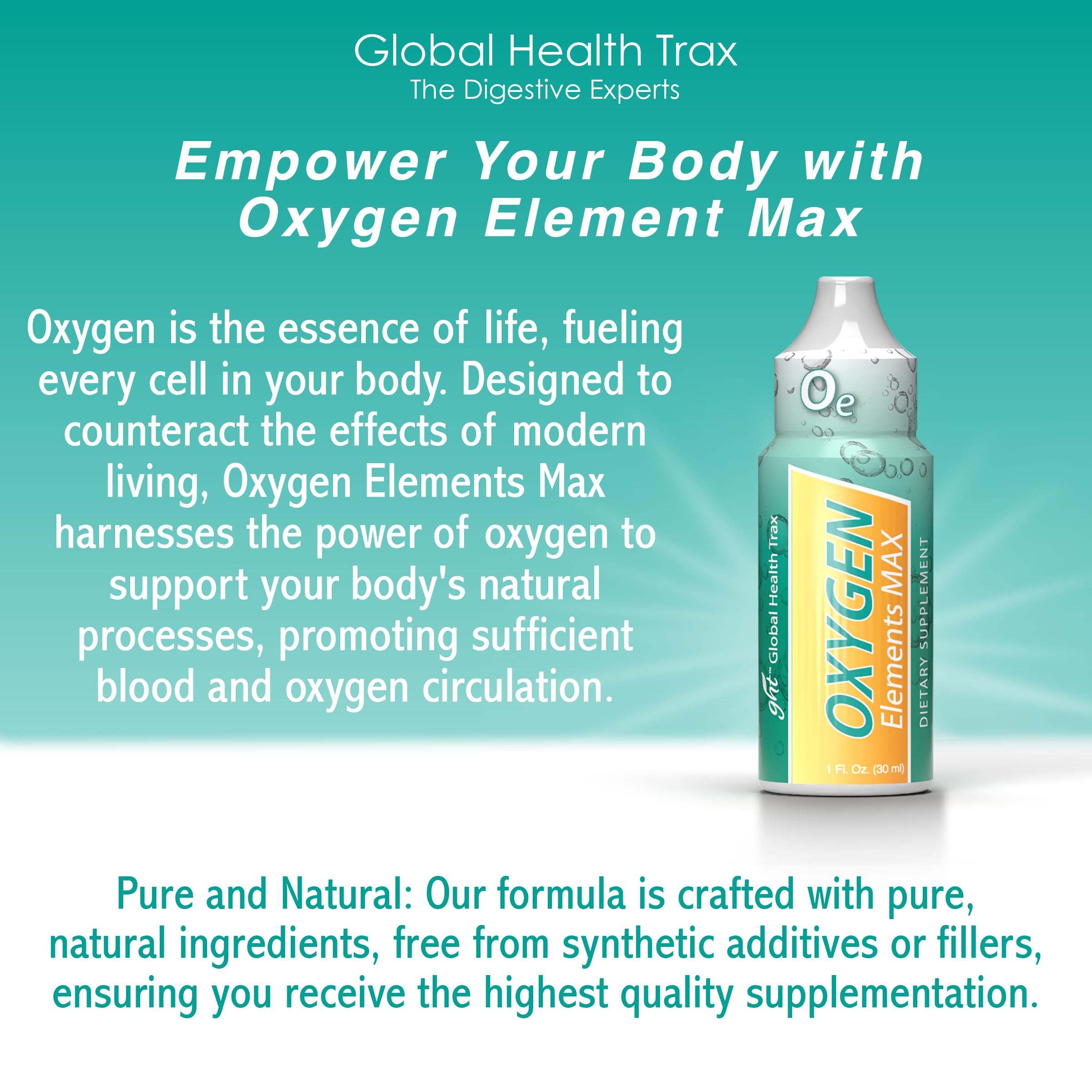 GHT Oxygen Elements Max Liquid Oxygen Drops in 1 Ounce Bottle, Portable Supplement - Bolster Endurance and Stamina, Cleanse Cells (2 Pack) ght Global Health Trax Au supplements