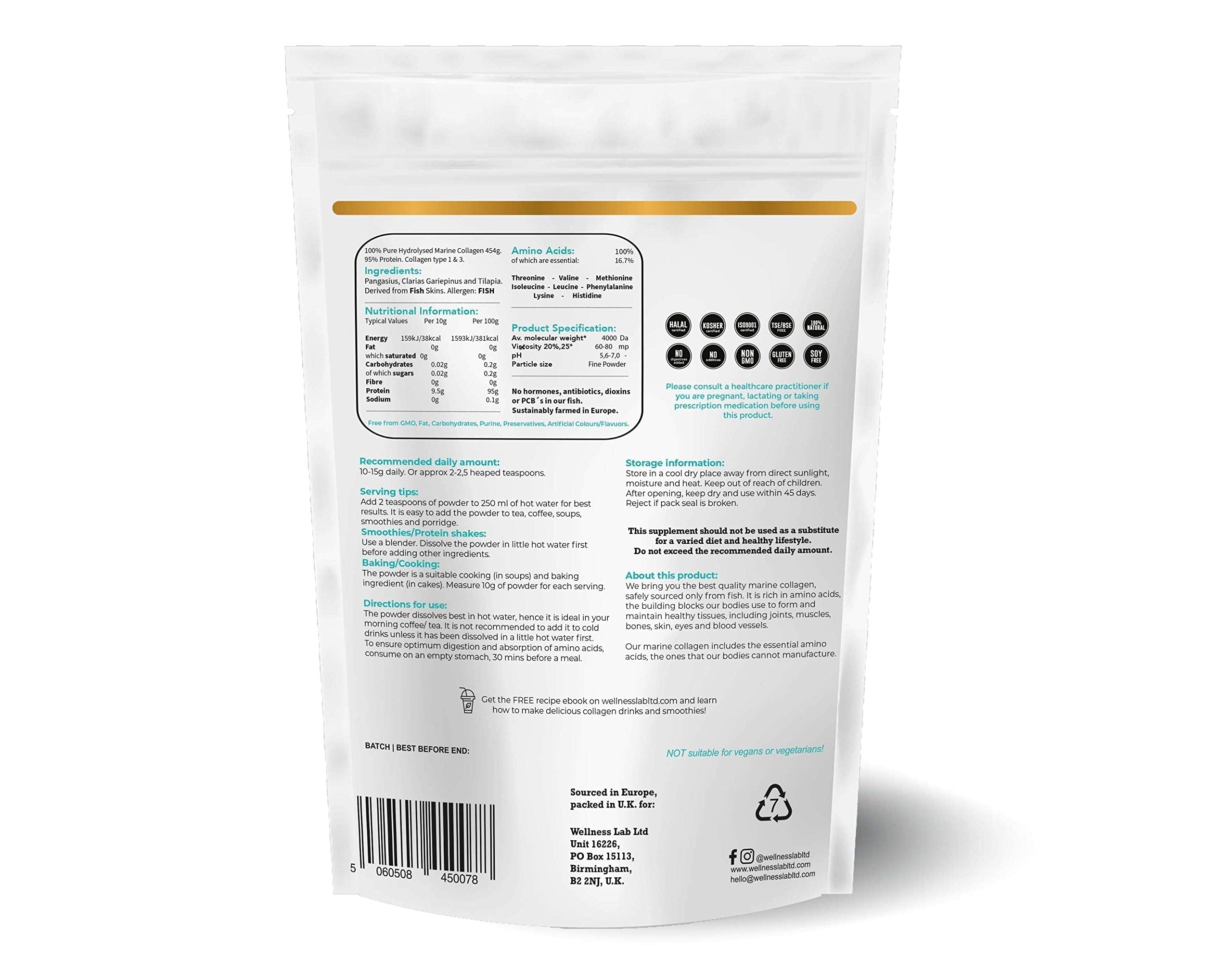 Cleanest Marine Collagen Peptides | Wellness Lab 454g | Type I,III | Highest Bioavailability Hydrolysed Protein Wellness Lab Au supplements