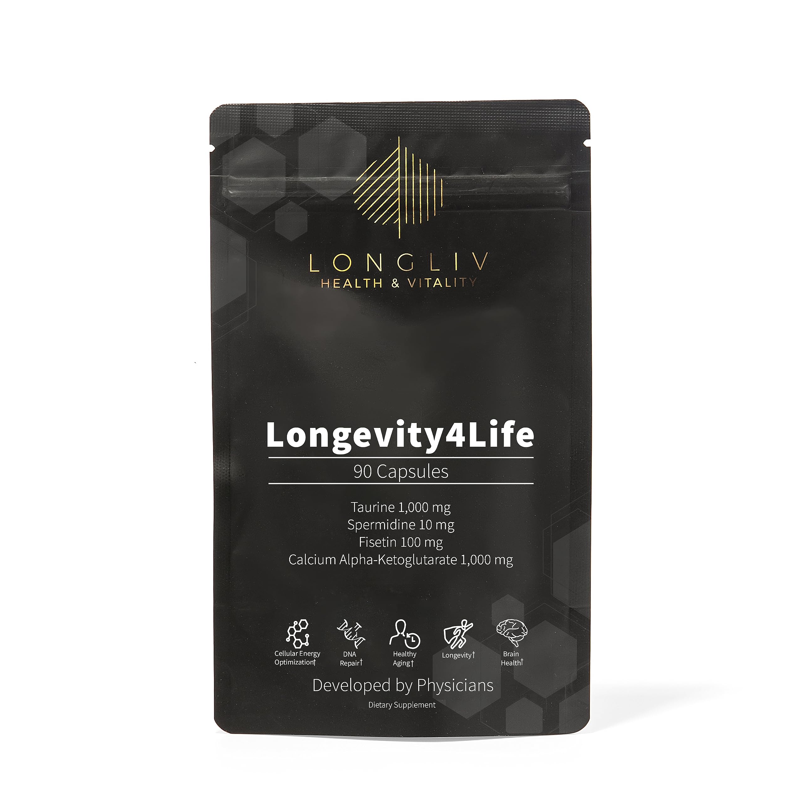 Longevity4Life - Ultimate Cellular Health Supplement - Fisetin, Taurine, Calcium Alpha-Ketoglutarate, and Spermidine Capsules for Longevity and Vitality - Made in USA - Physician Formulated LongLiv Health and Vitality Au supplements