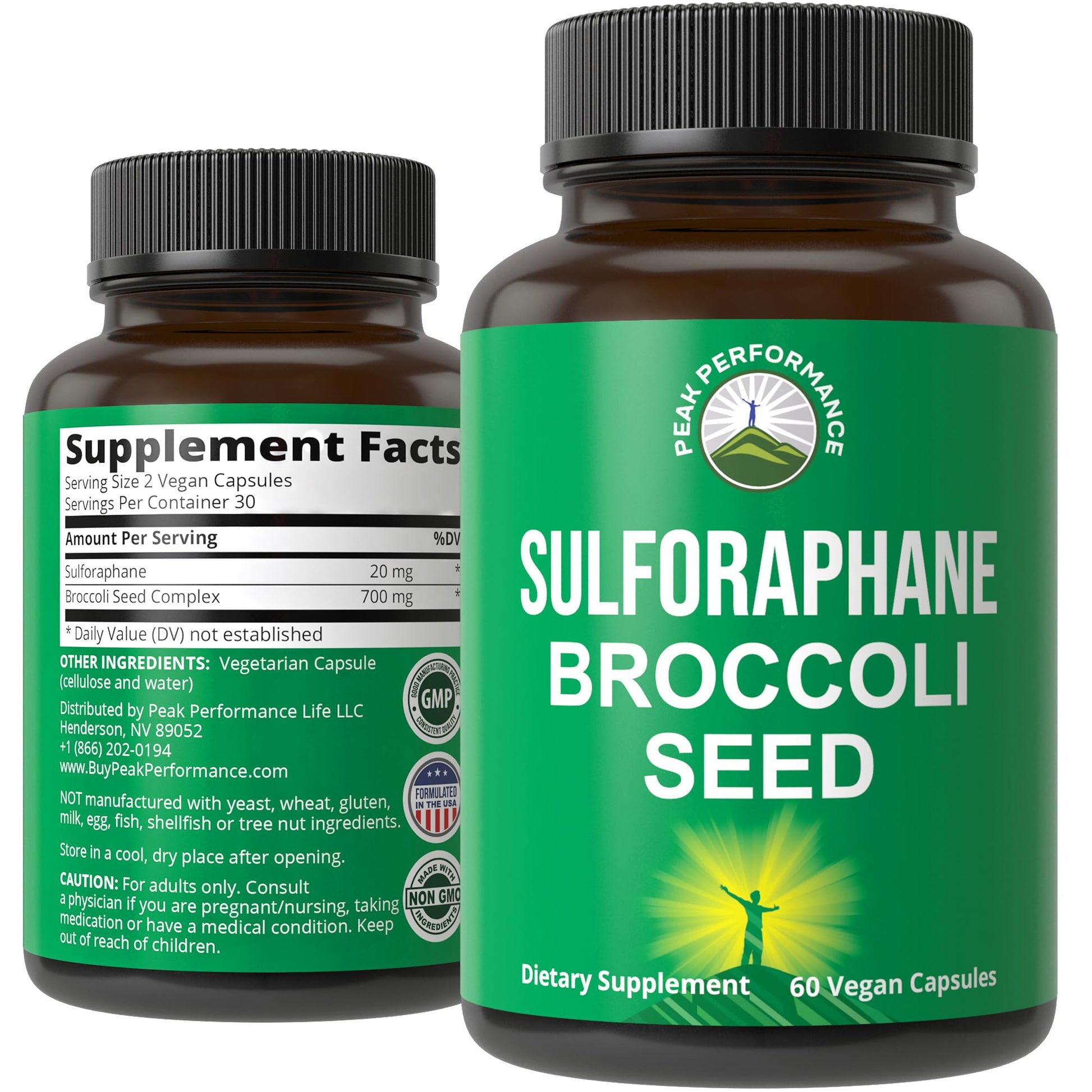 Sulforaphane Supplement 20mg + Broccoli Seed Extract Vegan Capsules. Activated Peak Performance Au supplements