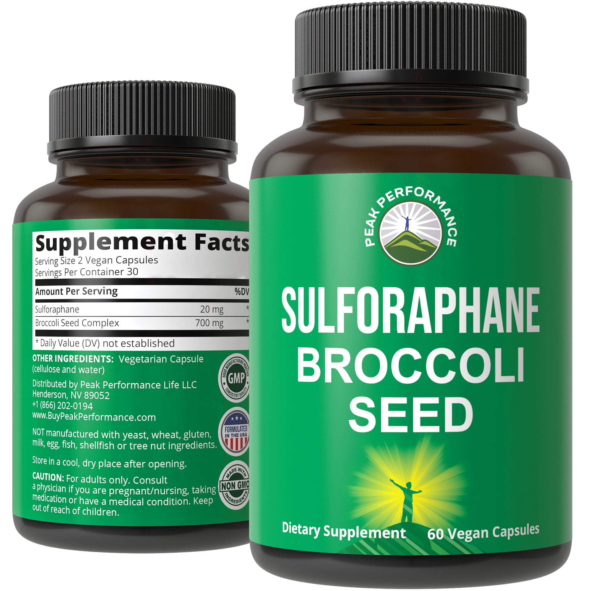 Sulforaphane Supplement 20mg + Broccoli Seed Extract Vegan Capsules. Activated Peak Performance Au supplements